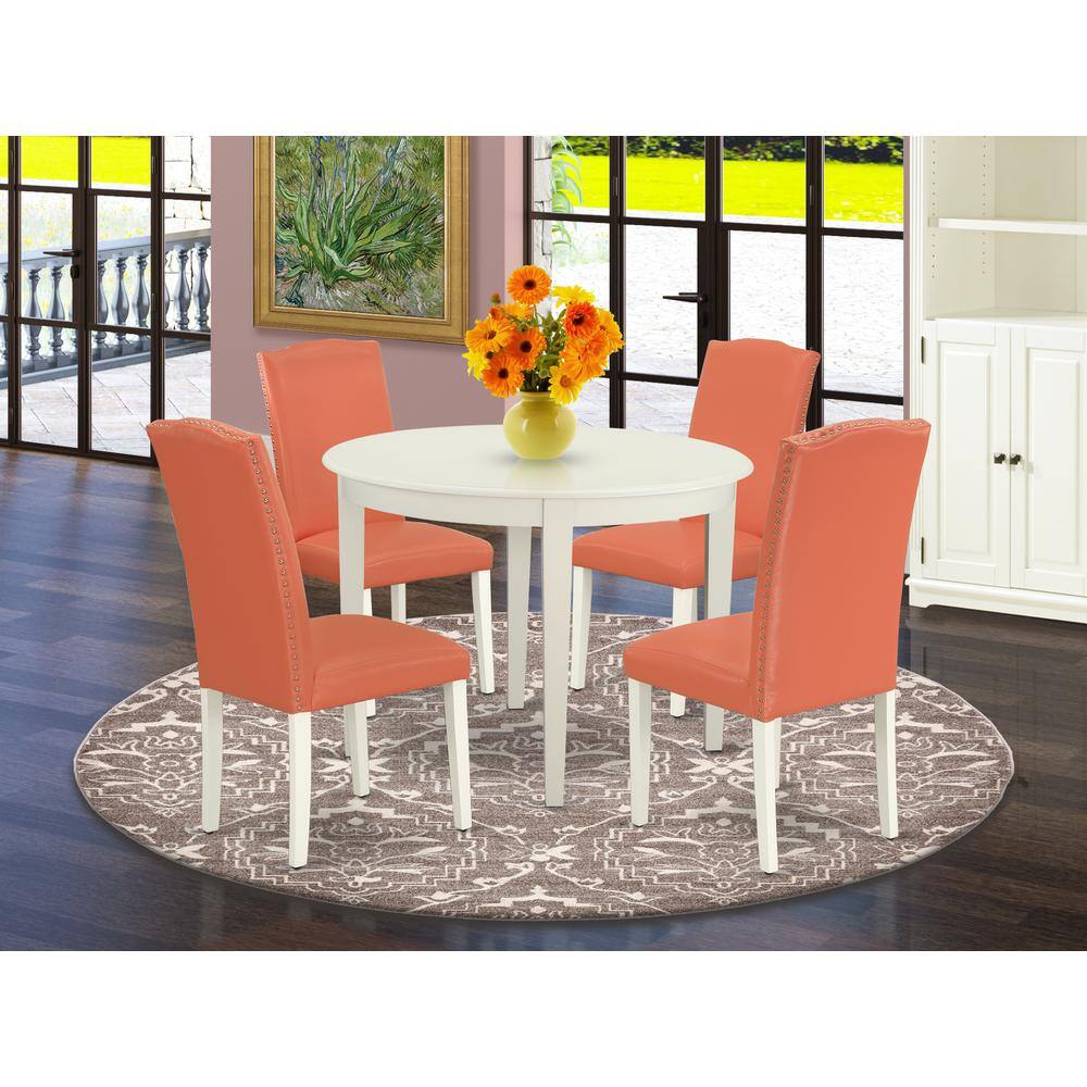 Back. East West Furniture - Dining Room Set Linen White - Brown.