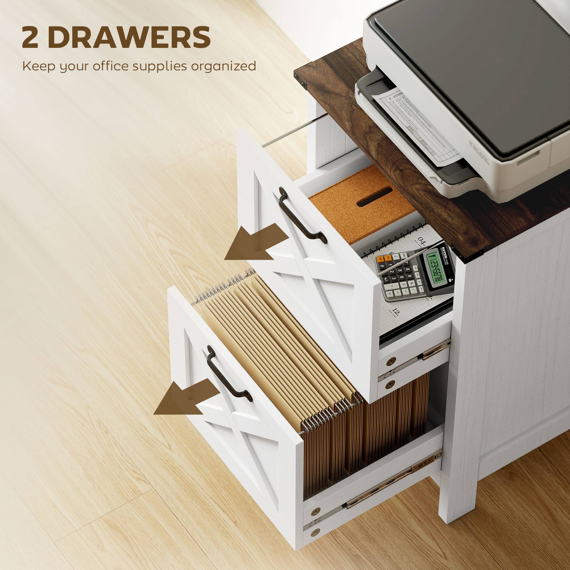 2 DRAWERS  
Keep your office supplies organized.