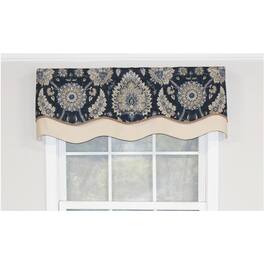 RLF Home - Wakeshire Glory Valance 3" Rod Pocket, Layered, Trimmed. 50" x 16" - Indigo