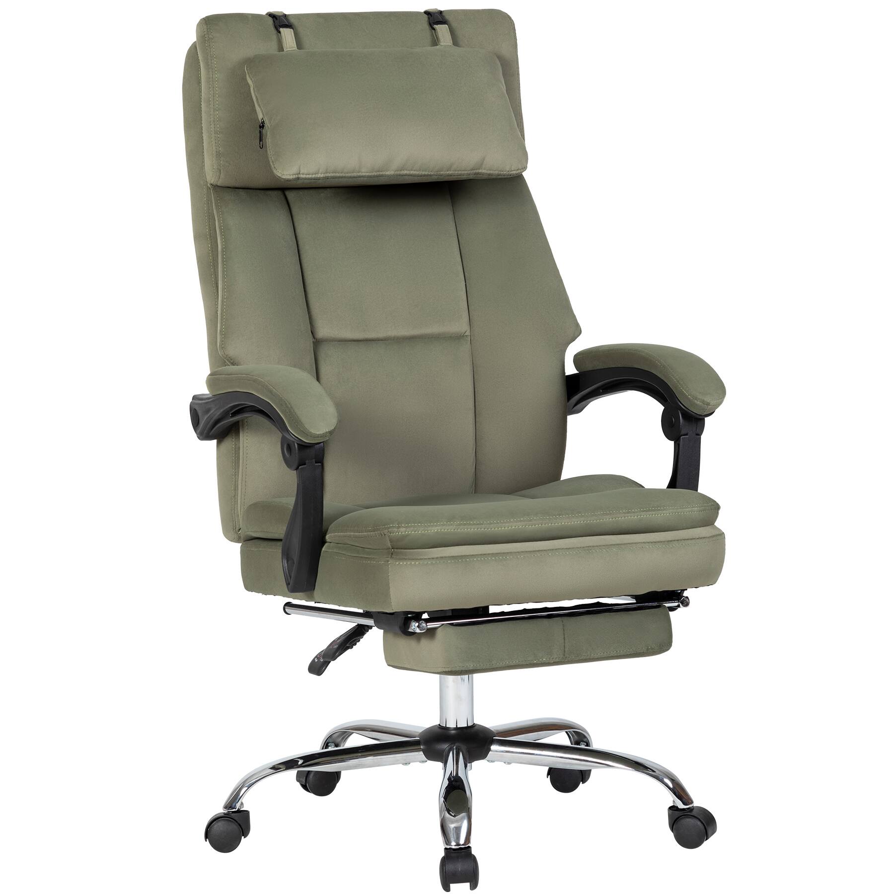 Spaco - Big and Tall Executive Chair, Footrest, Removable Headrest, High Back Ergonomic, Frosted Velvet, for Home Office - Green
