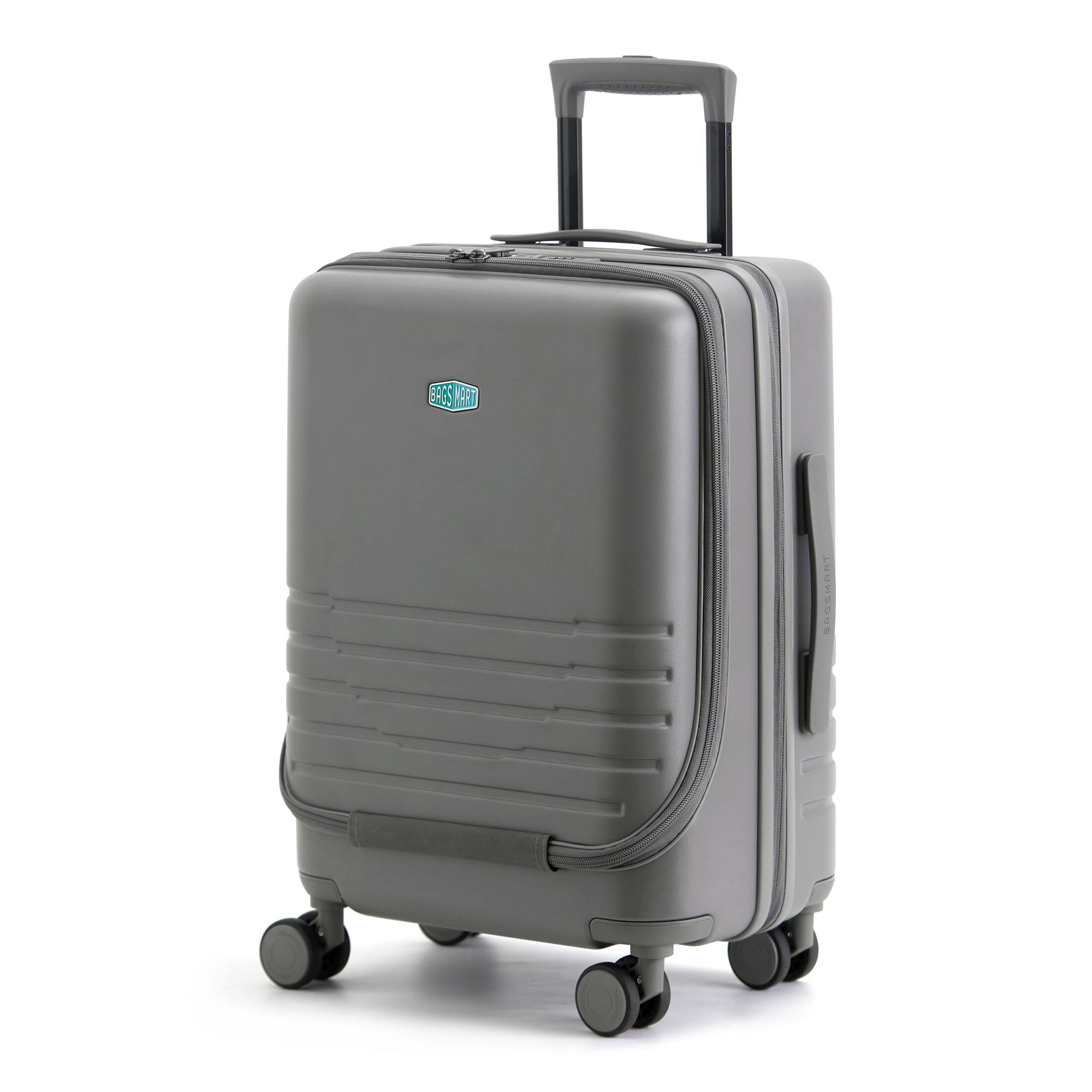 Left. Bagsmart - Getaway 20" Carry-on Front-Opening Luggage, Expandable Hardside Suitcase with 15.6 Inch Laptop Compartment & TSA Lock - Dark Charcoal Gray.