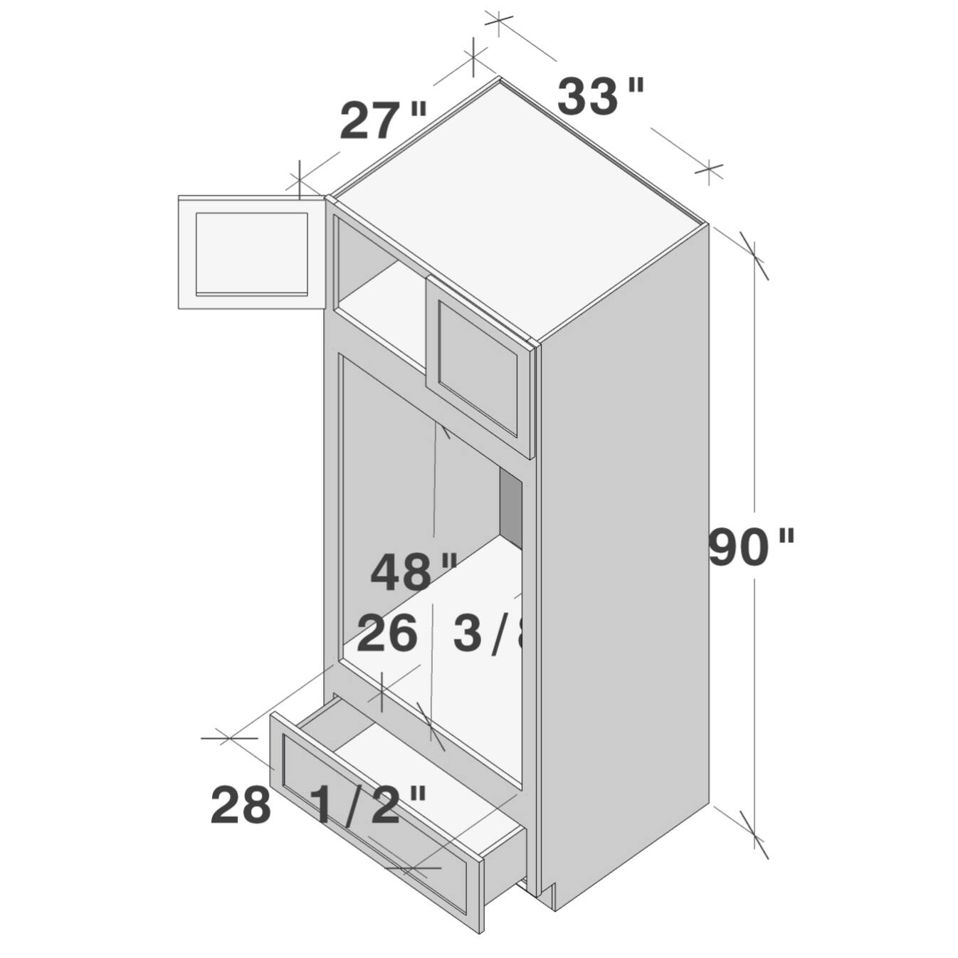 27" 33" 48" 26 3/8" 90" 28 1/2"