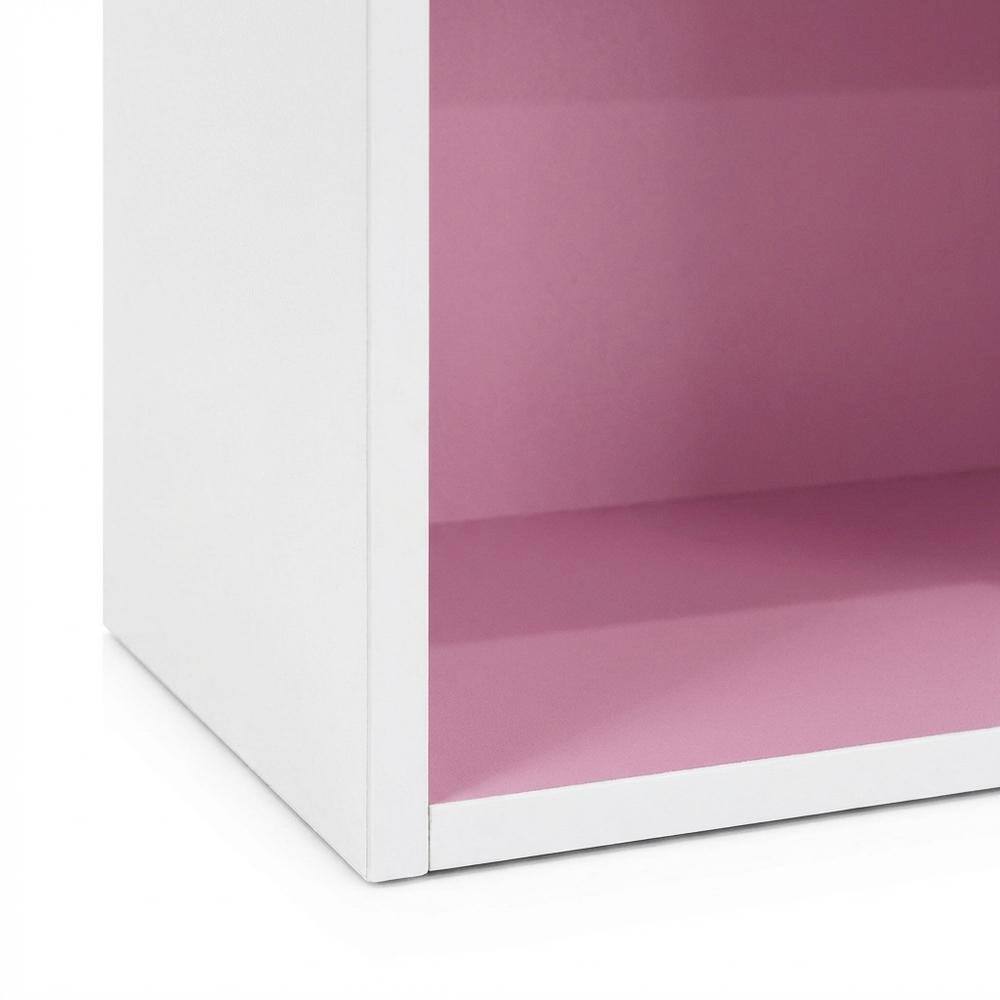 Alt View 2. FurniFact - White and Pink 3-Tier Open Shelf Bookcase with Modern Storage Design - Brown.
