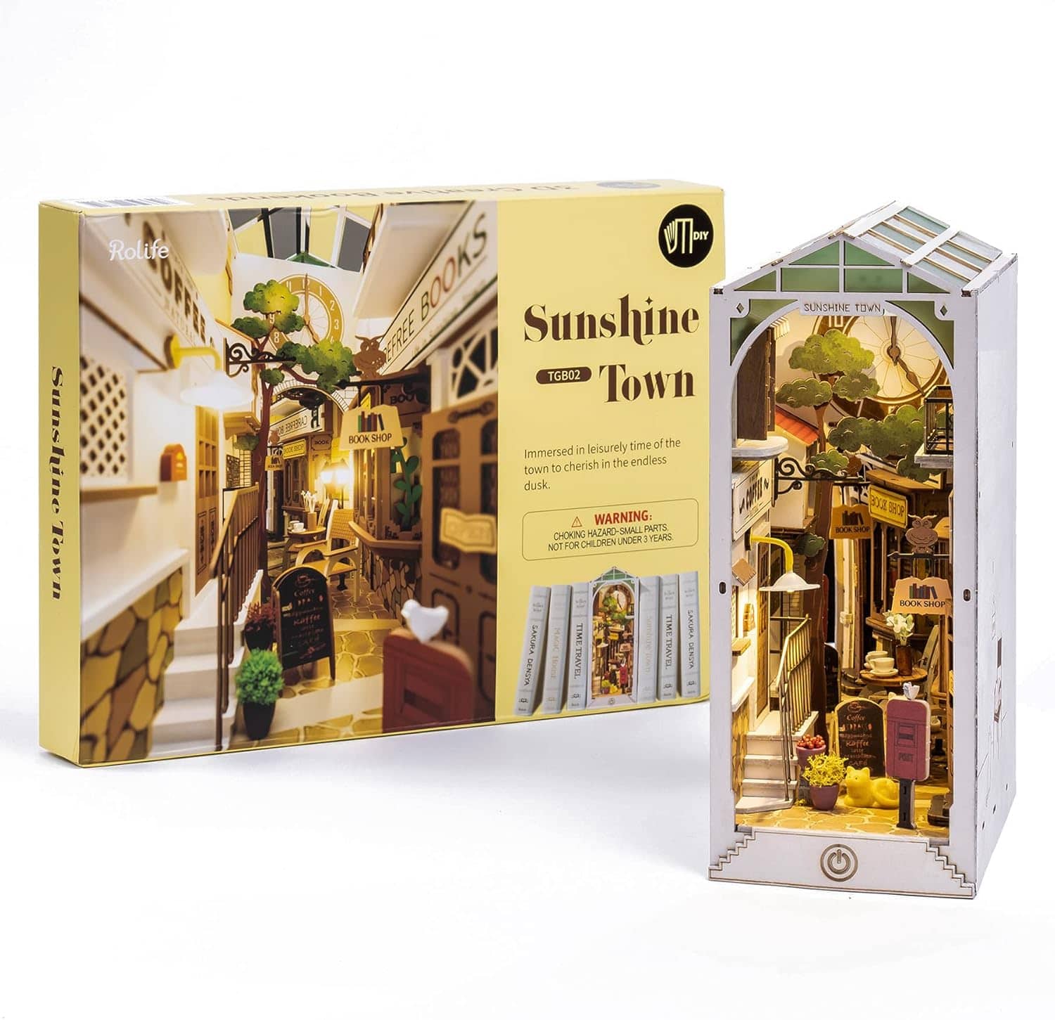 Robotime - Rolife Sunshine Town LED Book Nook Kit-Decorative Bookend Stand-3D Wooden Puzzle for Adults-Bookshelf Insert - Brown price history on PriceWatchPro