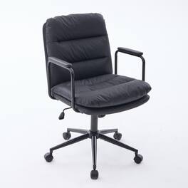 Forest'nSky - Office Desk Task Chair with Wheels and Arms Ergonomic PU Leather with Padded Armrest - Black