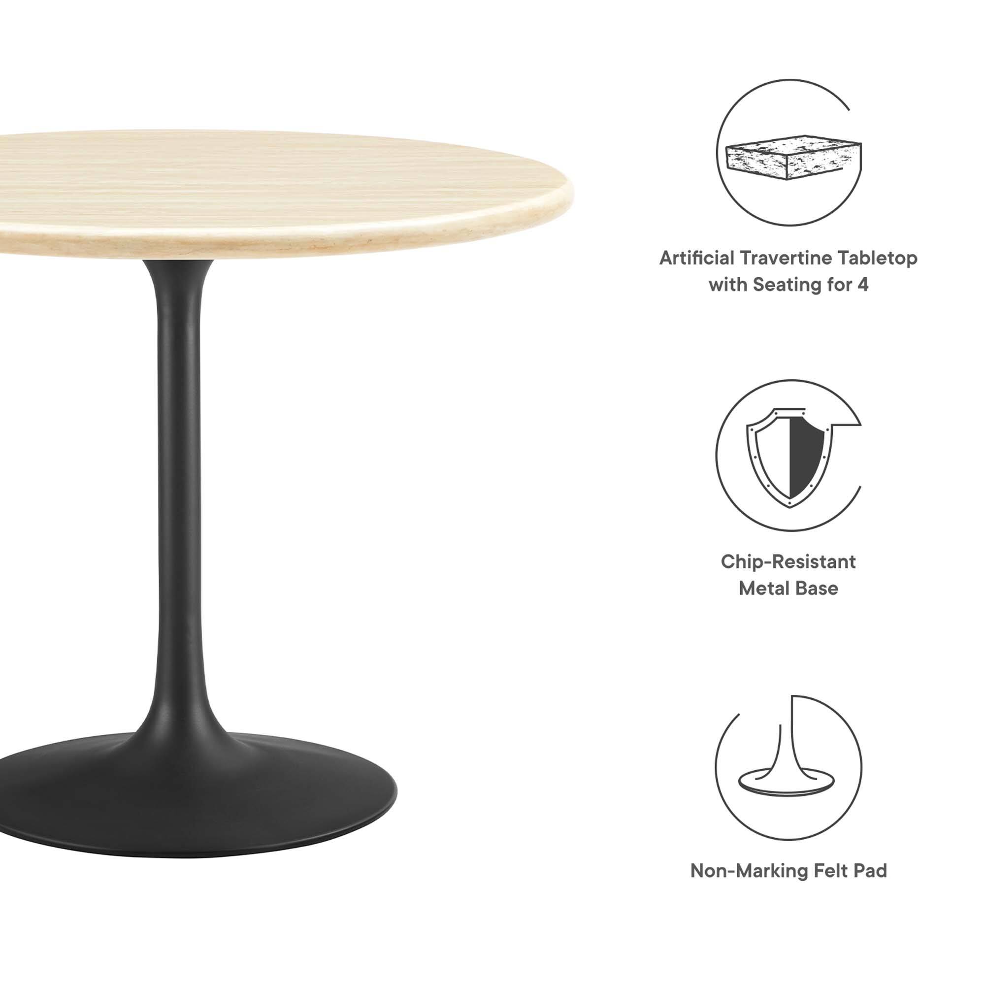 Artificial Travertine Tabletop with Seating for 4  
Chip-Resistant Metal Base  
Non-Marking Felt Pad