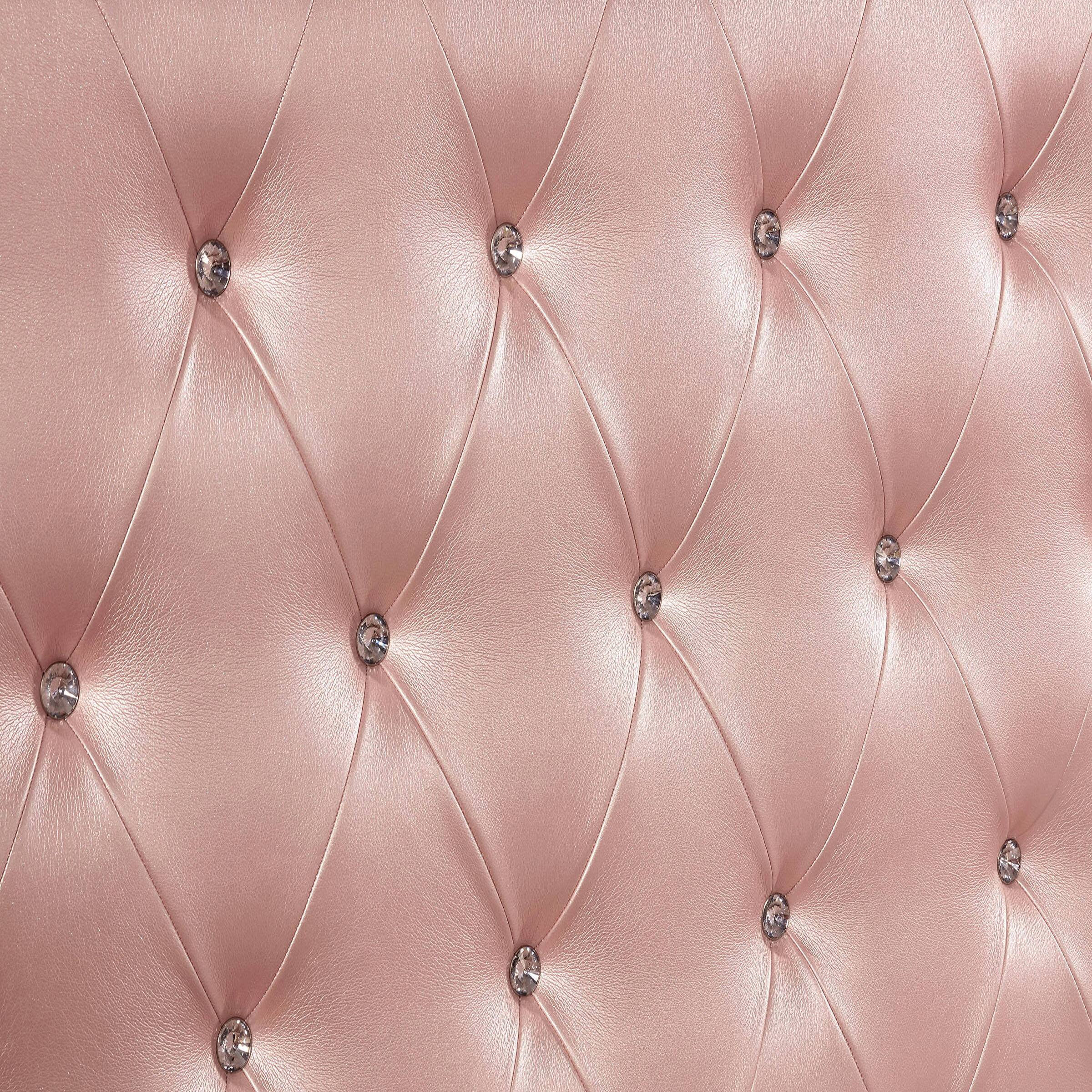 Alt View 2. Manhattan Lane - Twin Size Wooden Bed With Mirror Trim Details and Camelback Headboard, Pink - Pink.