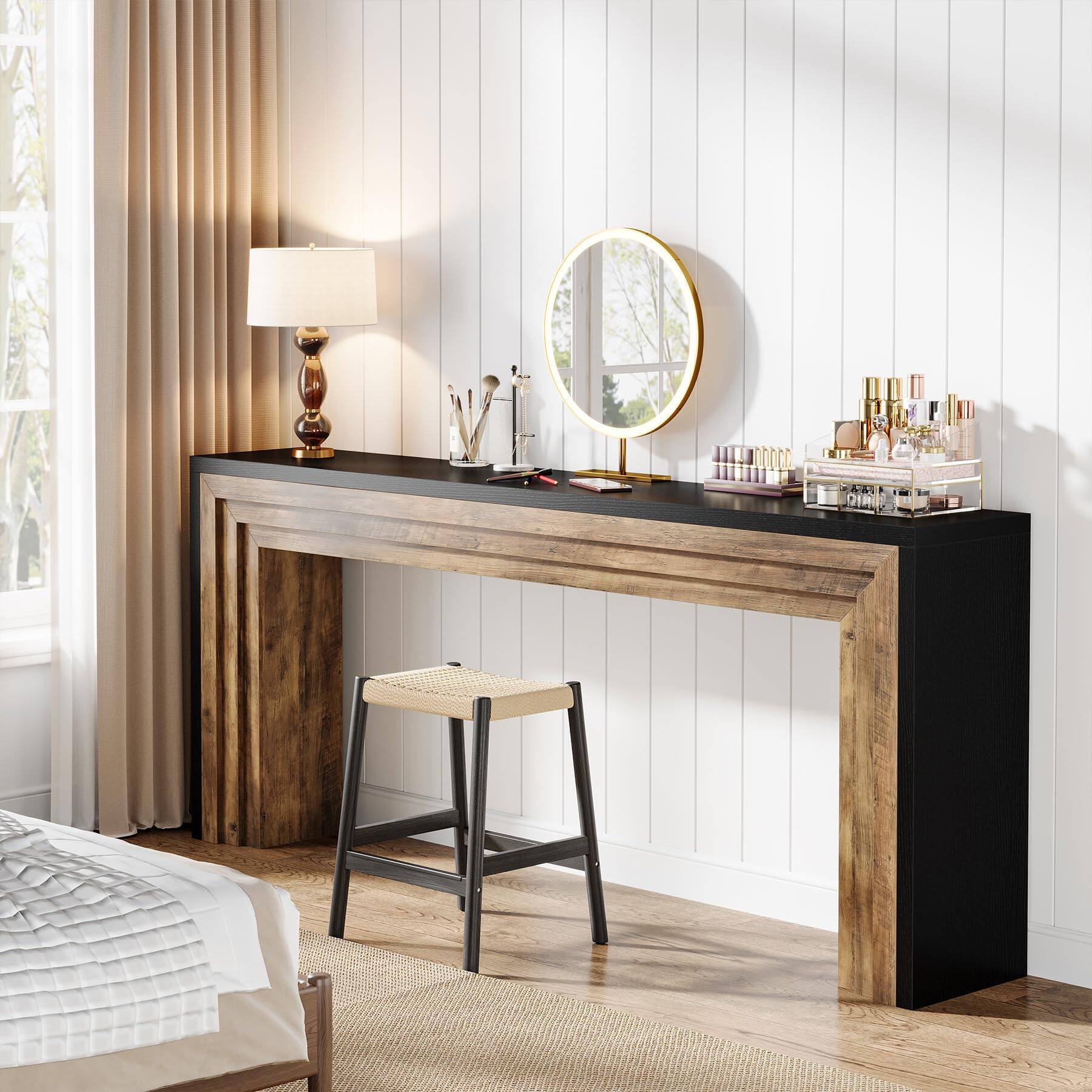 Alt View 2. Tribesigns - 70.9-Inch Long Console Table, Farmhouse Narrow Wooden Sofa Table Behind The Couch for Living Room, Entryway, Hallway, Fo - Black + Brown.