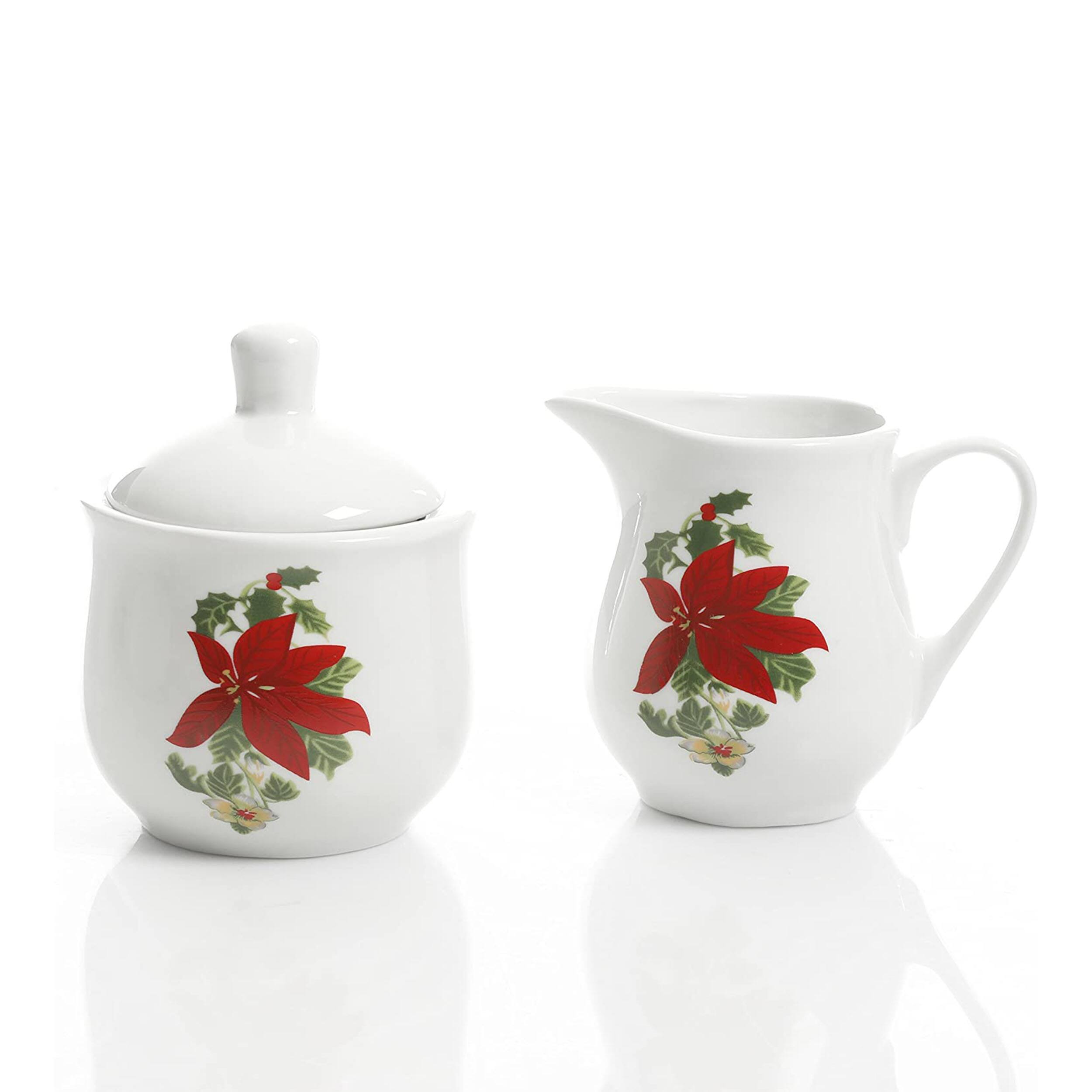 Alt View 1. Gibson - Perfect for Holidays Poinsettia 7 Piece Porcelain Serving Set in Red - Red.