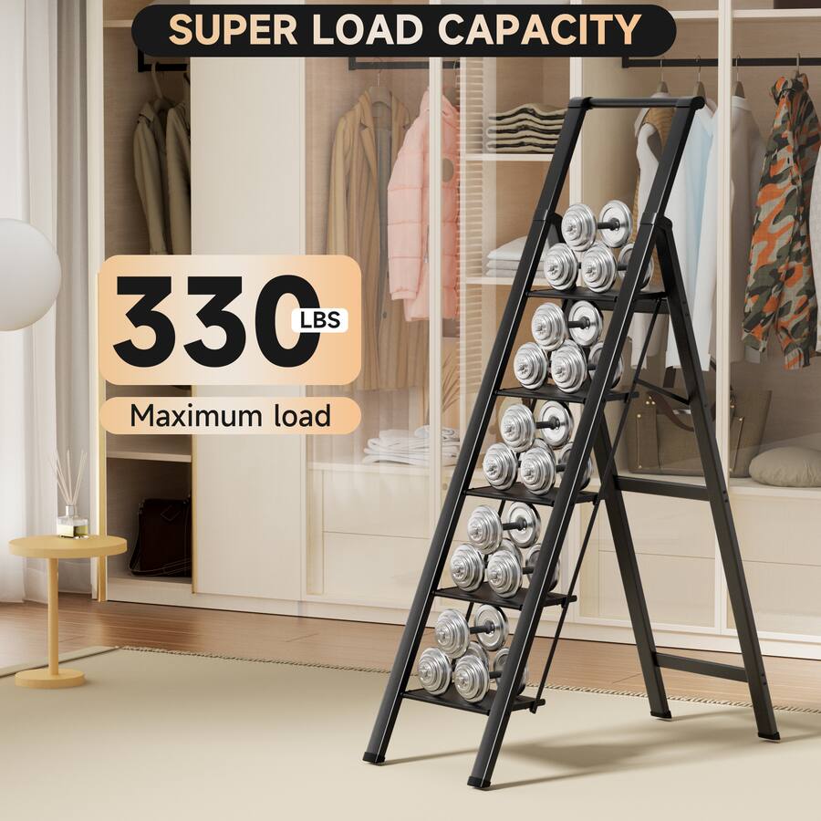 Step 1 Loading Image Topteng 5 Step Foldable Ladder, Aluminum Step Stool with Anti Slip ...