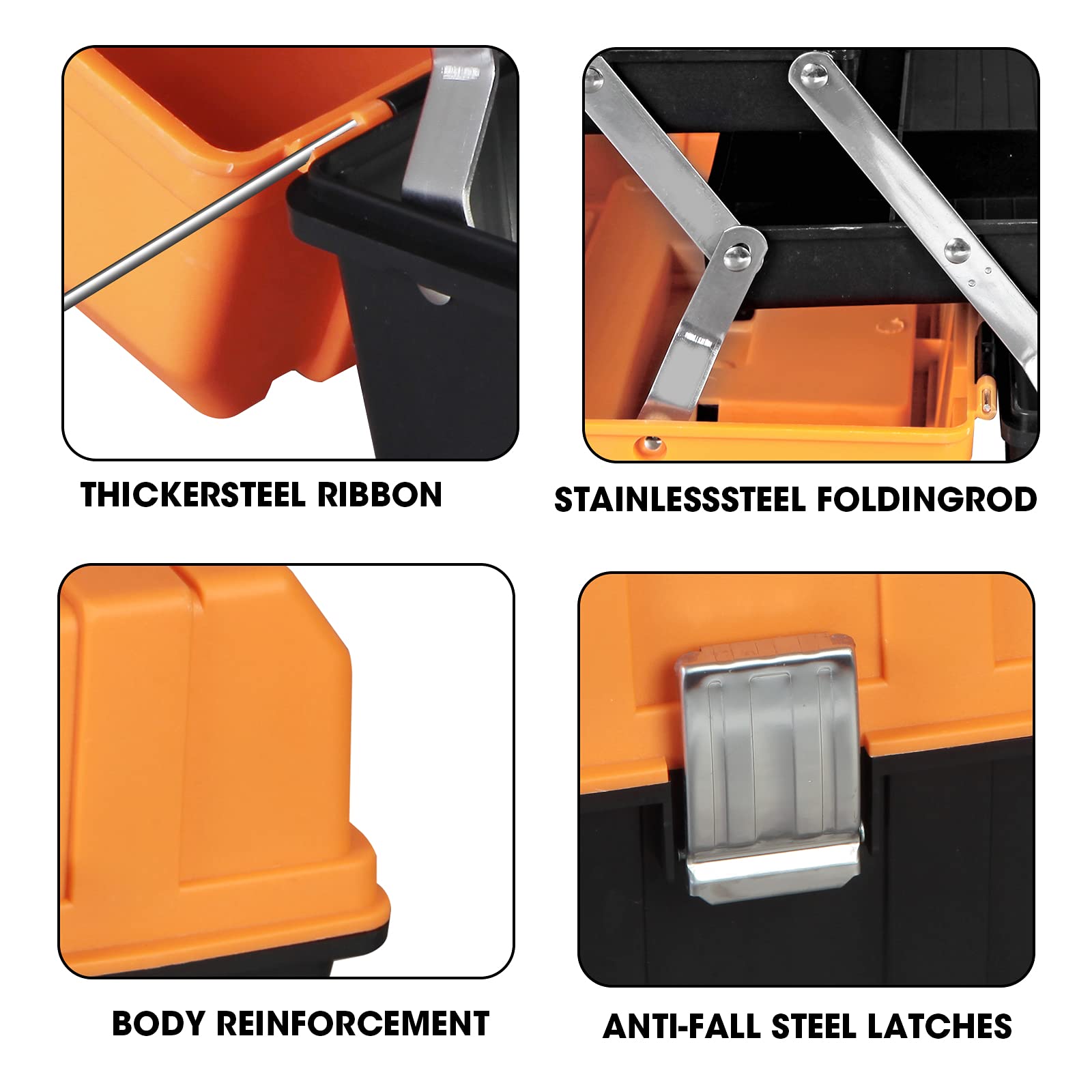 - Thicker Steel Ribbon
- Stainless Steel Folding Rod
- Body Reinforcement
- Anti-Fall Steel Latches