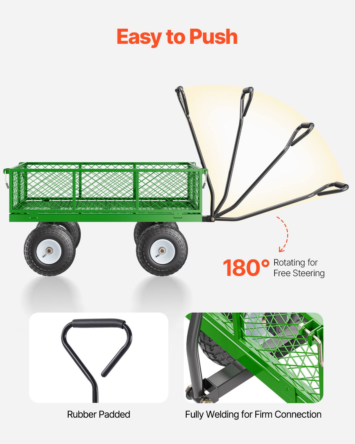 Easy to Push, Rotating for 180° Free Steering, Rubber Padded, Fully Welding for Firm Connection
