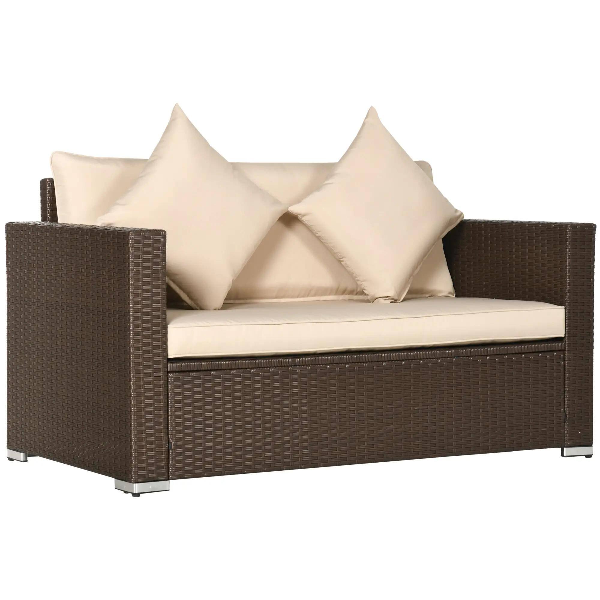 Angle. Resenkos - Resenkos Loveseat Sofa, Outdoor Sectional Furniture, PE Rattan, Beige - Beige.