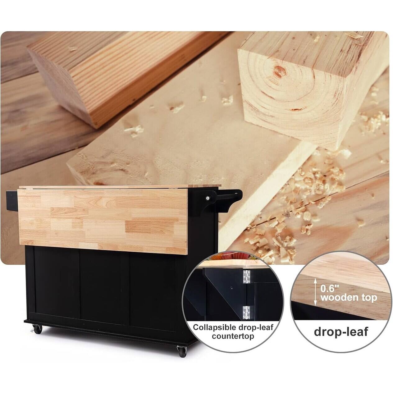 0.6" wooden top Collapsible drop-leaf countertop  
Collapsible drop-leaf countertop  
drop-leaf