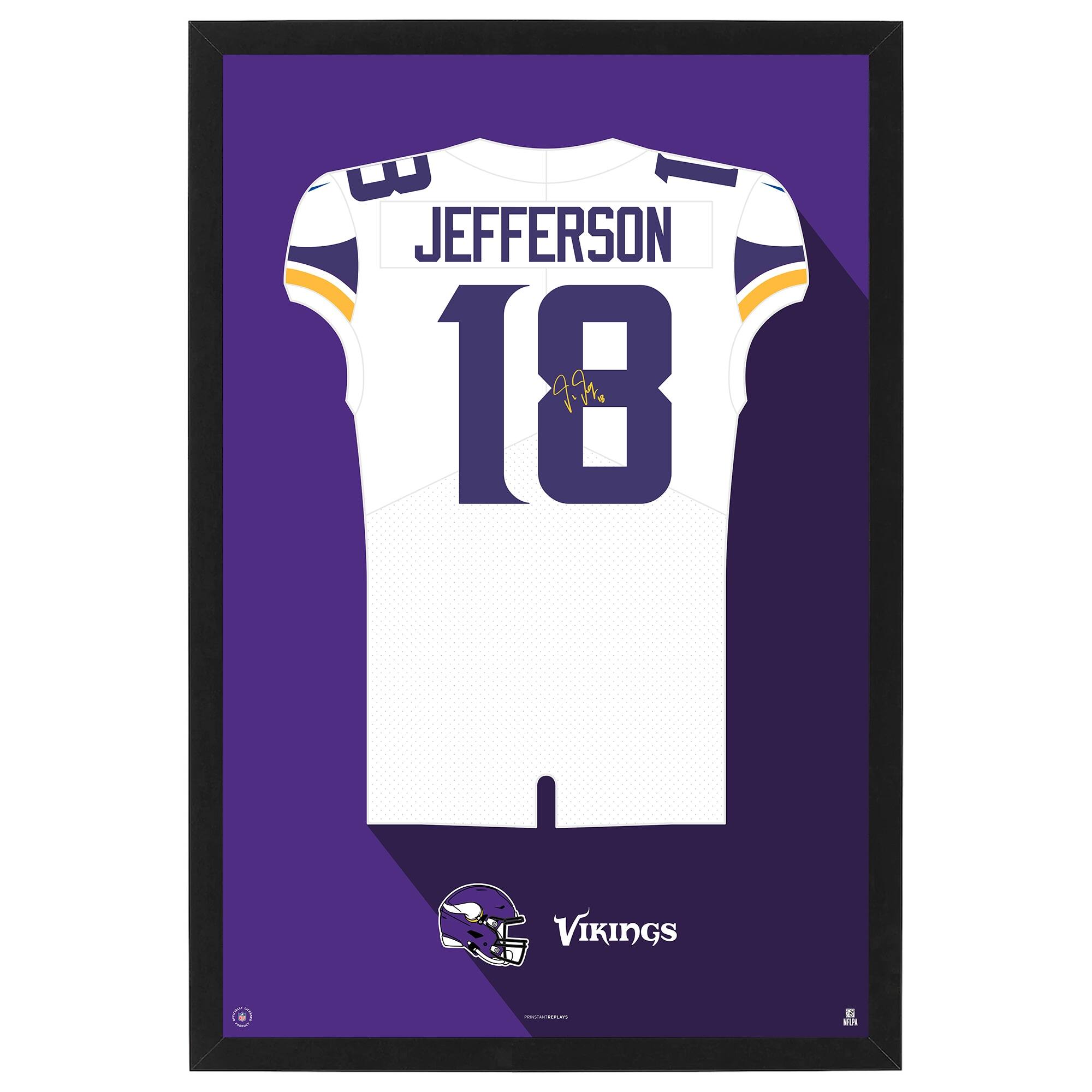 Sporticulture - Justin Jefferson Minnesota Vikings Away Jersey Framed Art Print - White