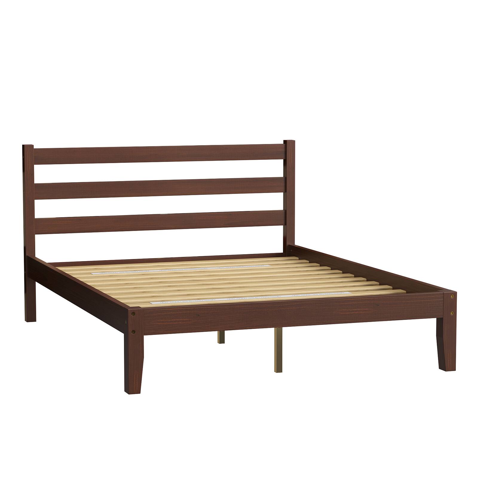 Alt View 4. Bestier - Solid Wood Farmhouse Platform Bed Frame with Headboard, No Box Spring Needed, 6.5" Under Bed Storage & Quiet Design - Pine Walnut.