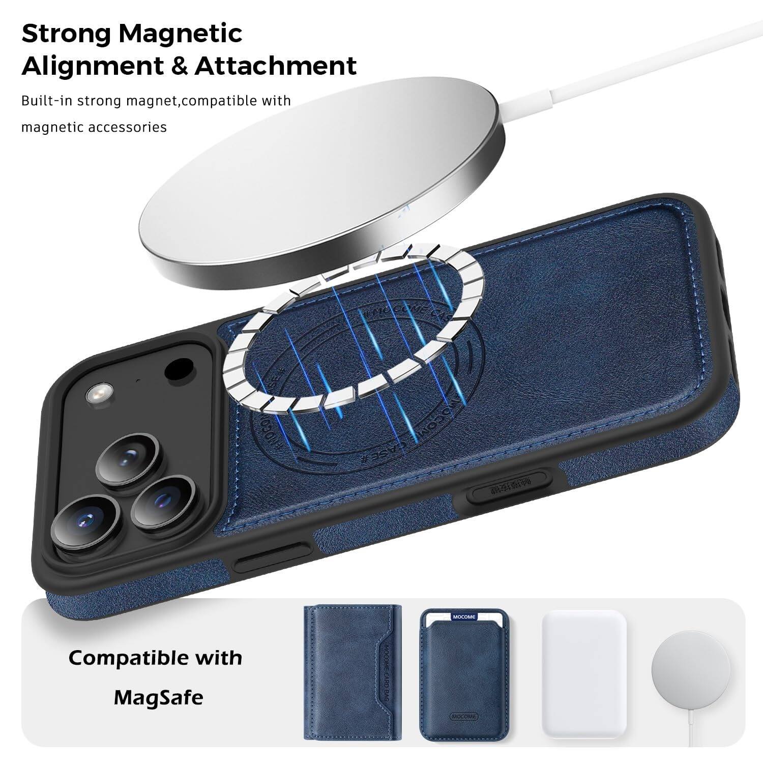 Strong Magnetic Alignment & Attachment  
Built-in strong magnet, compatible with magnetic accessories  

Compatible with MagSafe