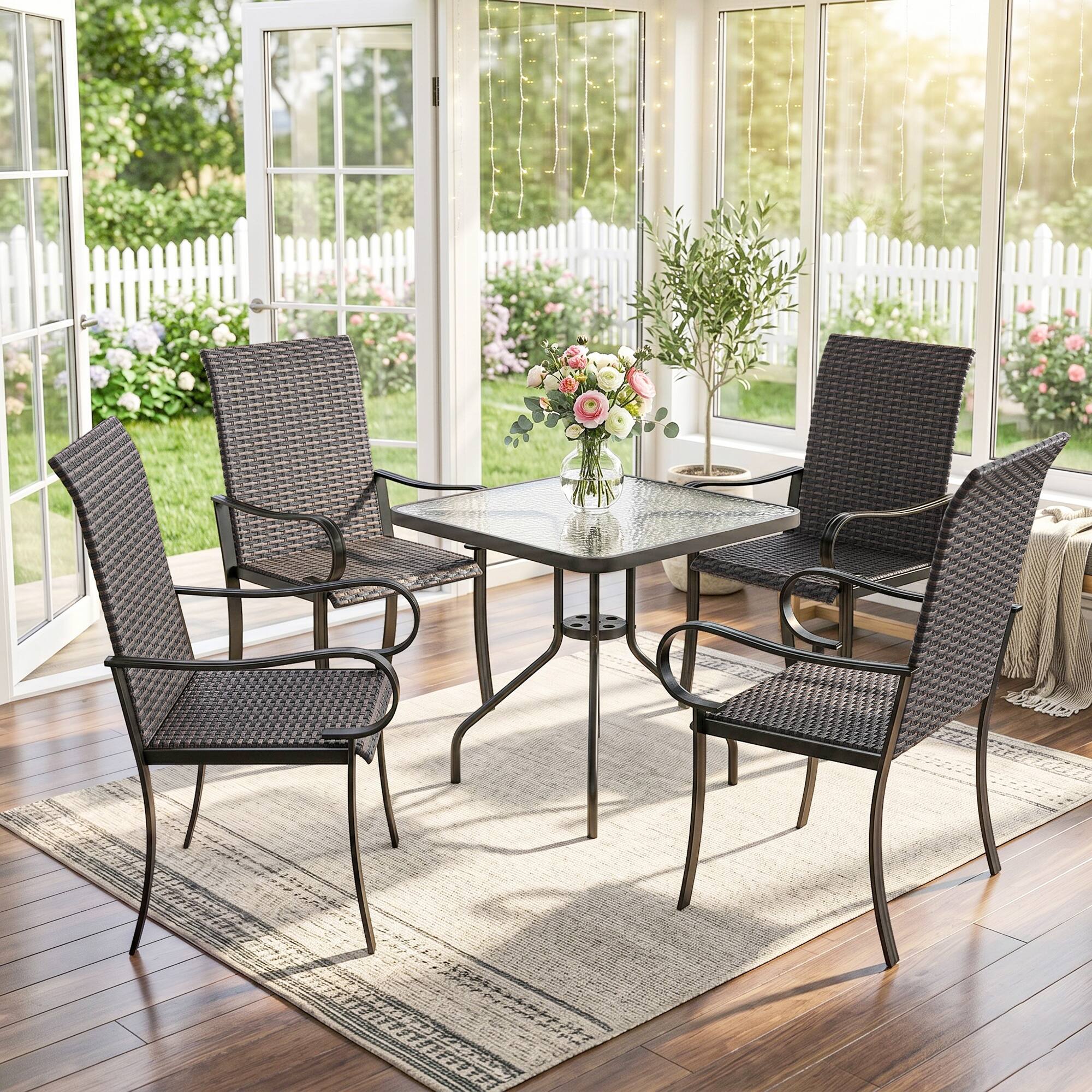 Alt View 6. Outsunny - of 4 Outdoor Wicker Dining Chairs with Armrest, Steel Frame - Brown.