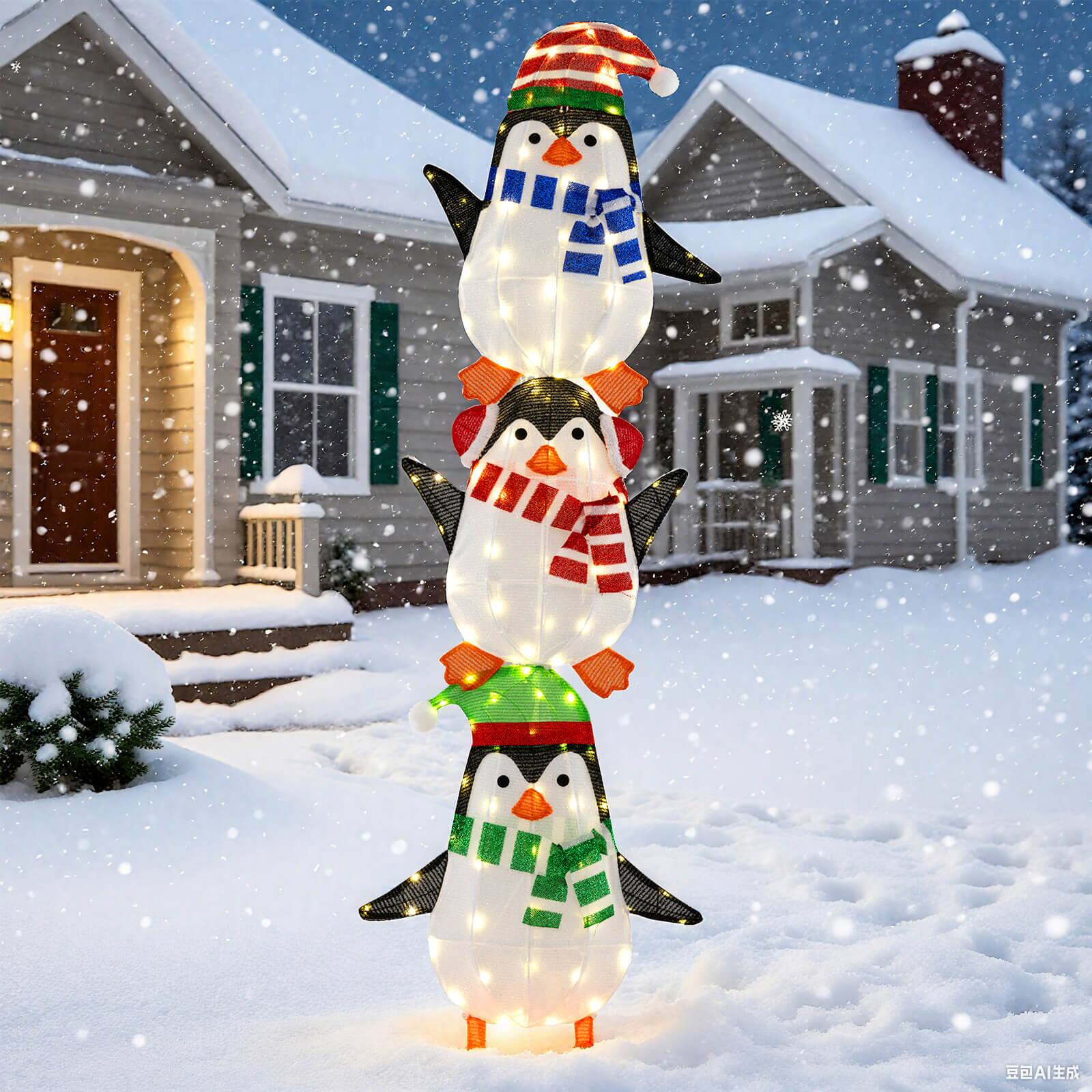 Alt View 5. Costway - Costway Lighted Penguins Decoration Set of 3 with 156 Warm White Lights Cute Hats & Scarves - Multicolor.