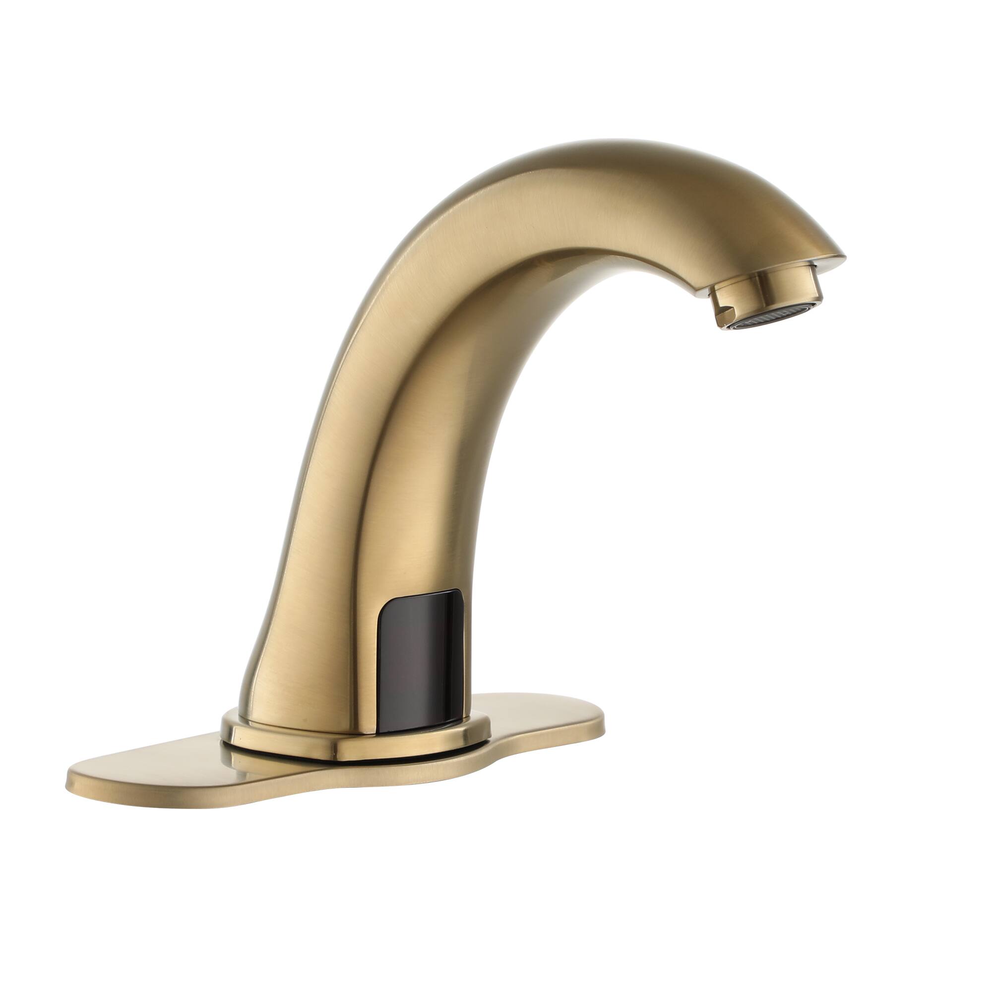 Angle. Mondawe - Single Hole Touchless Sensor Bathroom Sink Faucet with Deck Plate - Bruehed Gold.