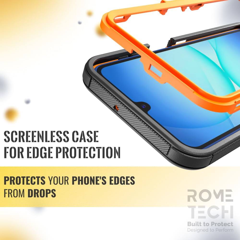 SCREENLESS CASE FOR EDGE PROTECTION  
PROTECTS YOUR PHONE'S EDGES FROM DROPS  

ROME TECH  
Built to Protect  
Designed to Perform