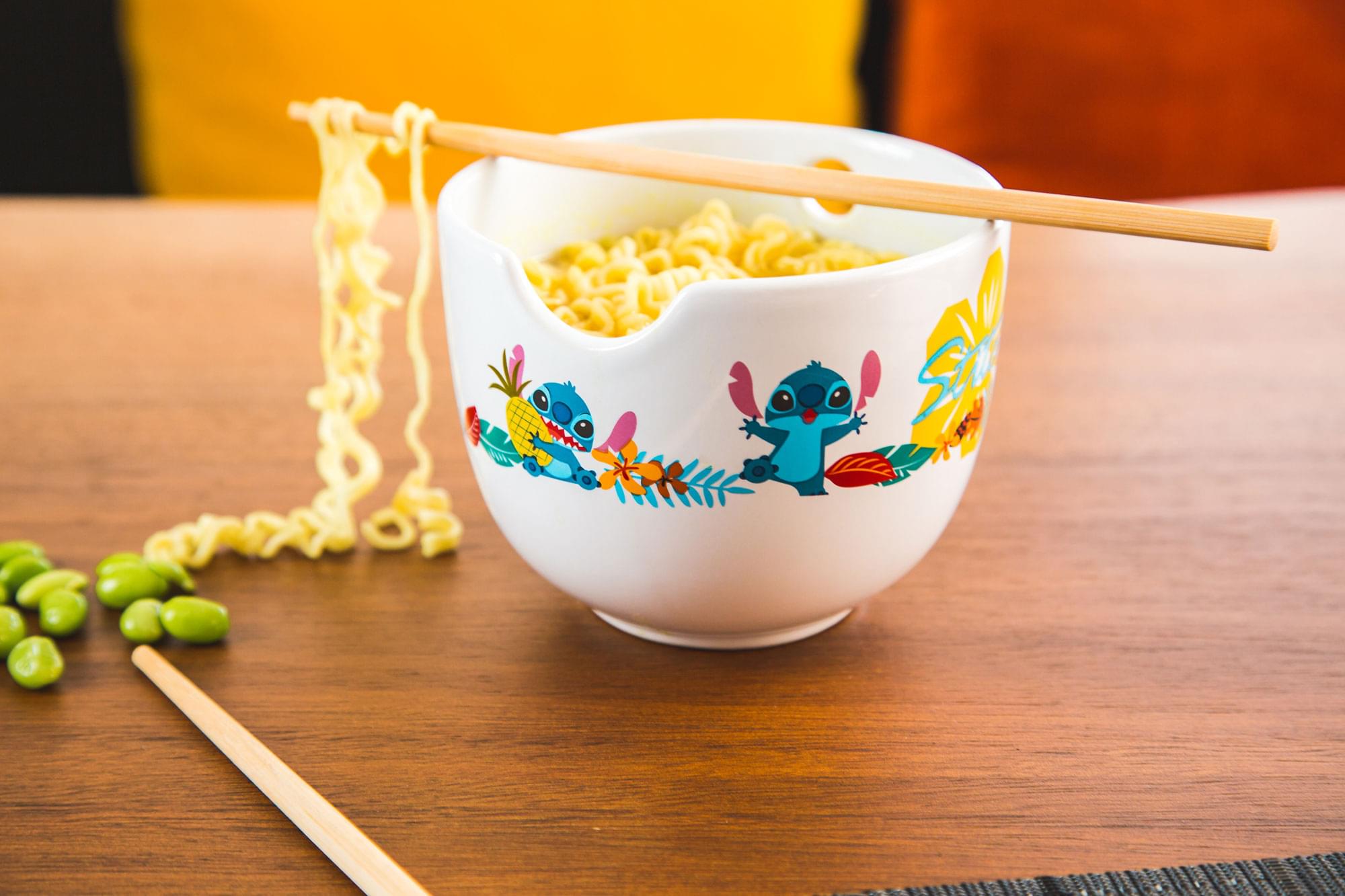 Alt View 4. Ukonic - Disney Lilo & Stitch Japanese Dinnerware Set | 16-Ounce Ramen Bowl, Chopsticks - White.