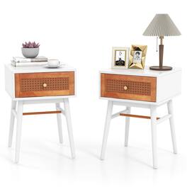Gymax - Set of 2 Nightstand Bedside End Table Solid Wood Legs - White