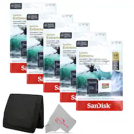 SanDisk Professional - 5x SanDisk Micro SD Memory Card for 64GB UHS-I Action Camera with Adapter and Card Wallet