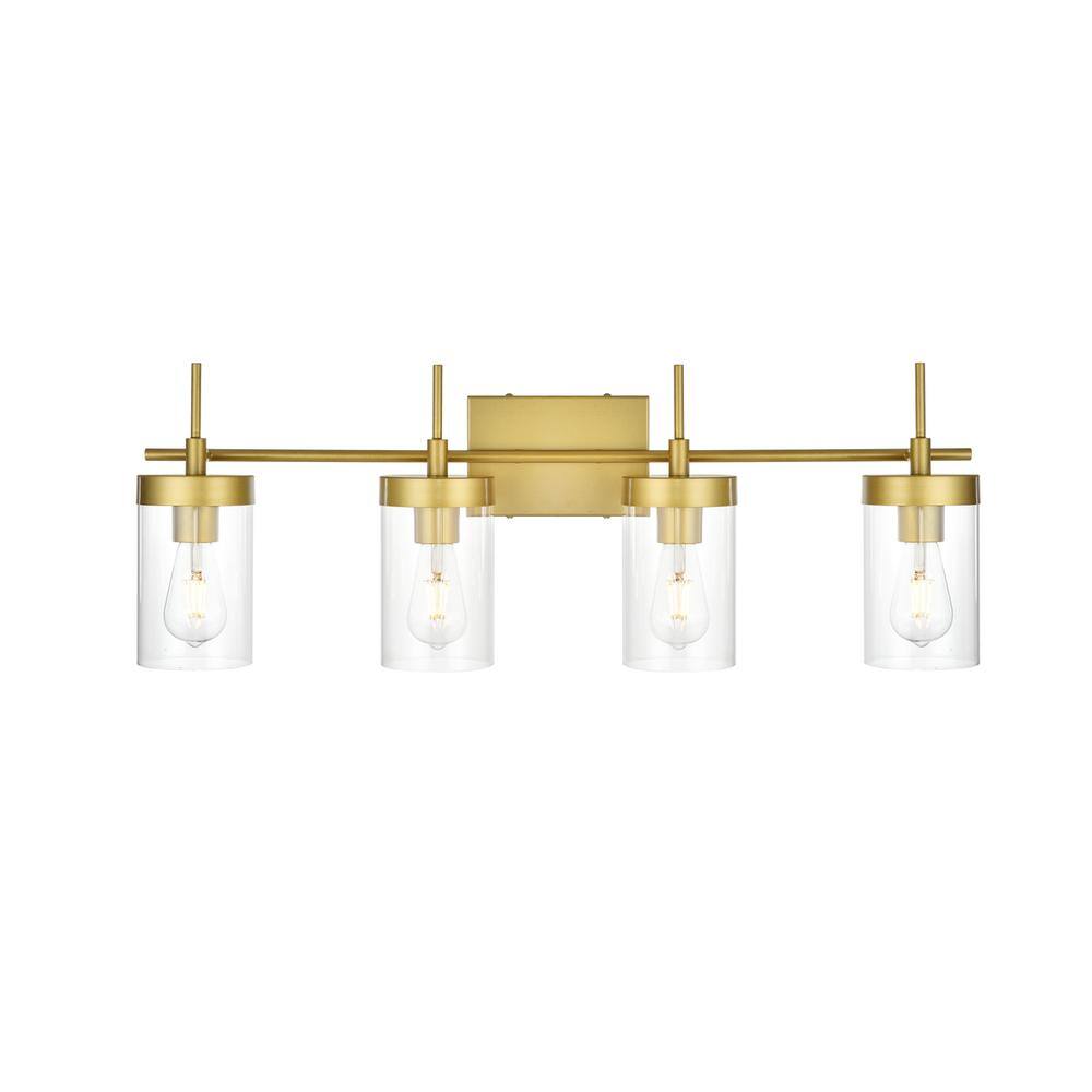 Alt View 2. Living District - Benny 4 light Brass and Clear Bath Sconce - Brass And Clear.