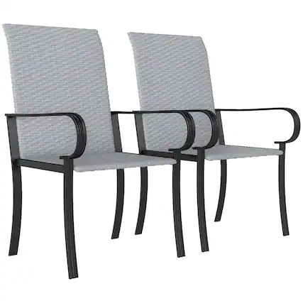 Front. Outsunny - of 2 Outdoor Wicker Dining Chairs with Armrest, Steel Frame - Gray.