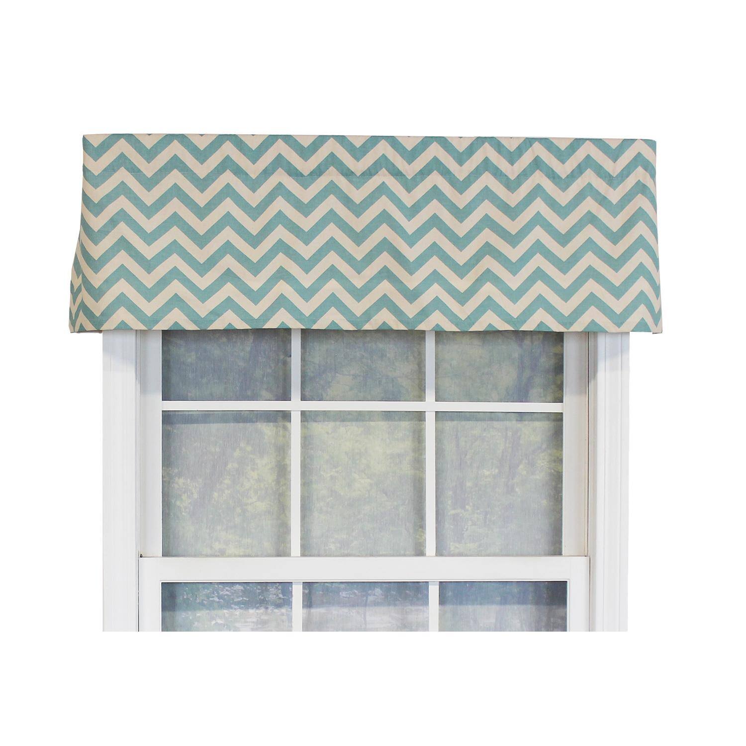 Front. RLF Home - RLF Home Zig-Zag Tailored 100% Cotton with Fully Lined 3" Rod Pocket Valnance for Windows 50" x 14" Turquoise - Turquoise.