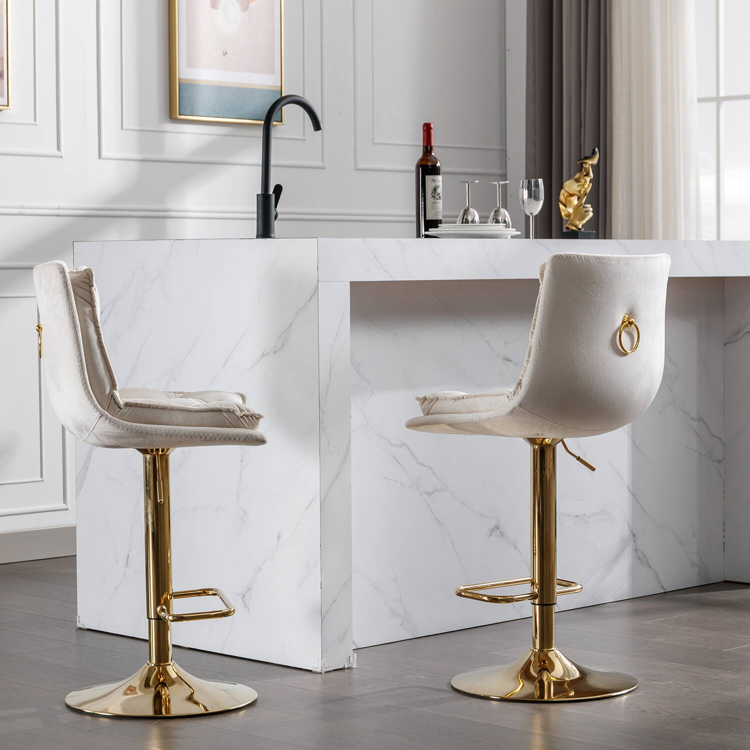 Alt View 1. Trinkets Crazed - Bar Stools Set of 2, Swivel Bar Chairs, Adjustable Barstools Counter Height with Backrest for Kitchen Island - Cream.
