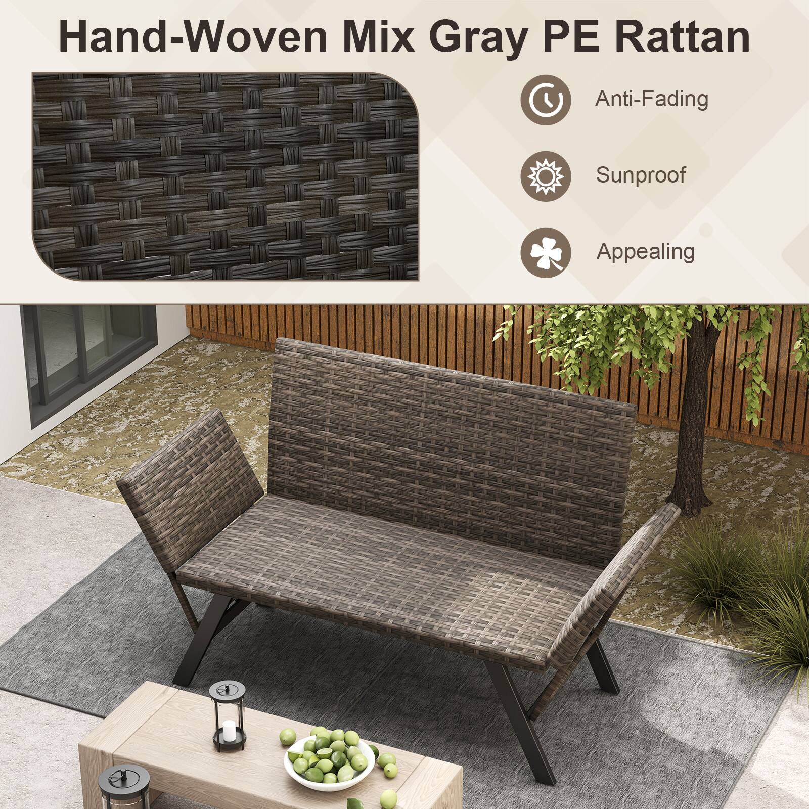 Hand-Woven Mix Gray PE Rattan

- Anti-Fading
- Sunproof
- Appealing