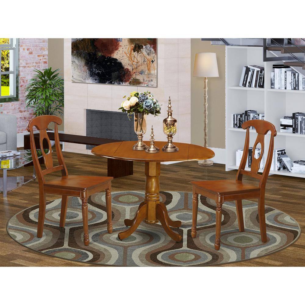 Back. East West Furniture - 3 PC Kitchen nook Dining set-drop leaf Table and 2 Kitchen Chairs - Saddle Brown.
