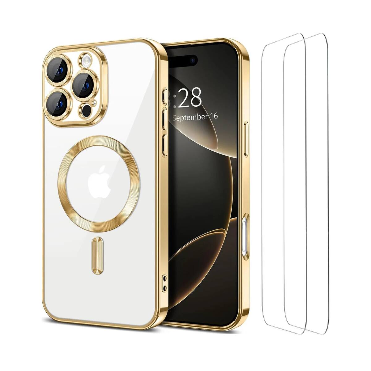 Front. Entronix - Entronix Luxury Bundle for iPhone 16 Pro Max - Magnetic Glossy Case & 2 Clear Screen Protectors - Gold.