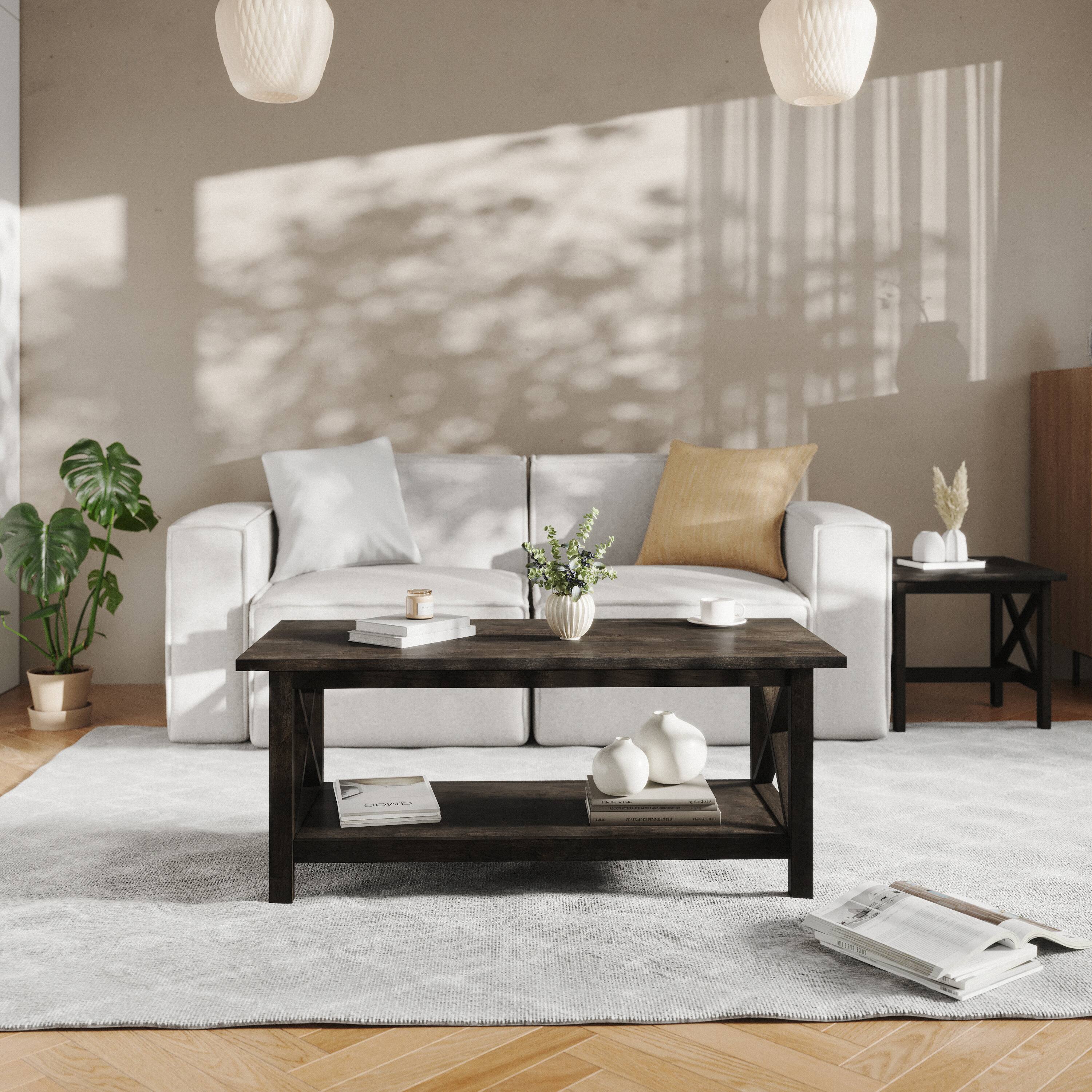 Alt View 2. Flash Furniture - Jasper Farmhouse Style Solid Wood Coffee Table with Traditional X-Frame Design and Lower Shelf in Dark Gray - Gray.