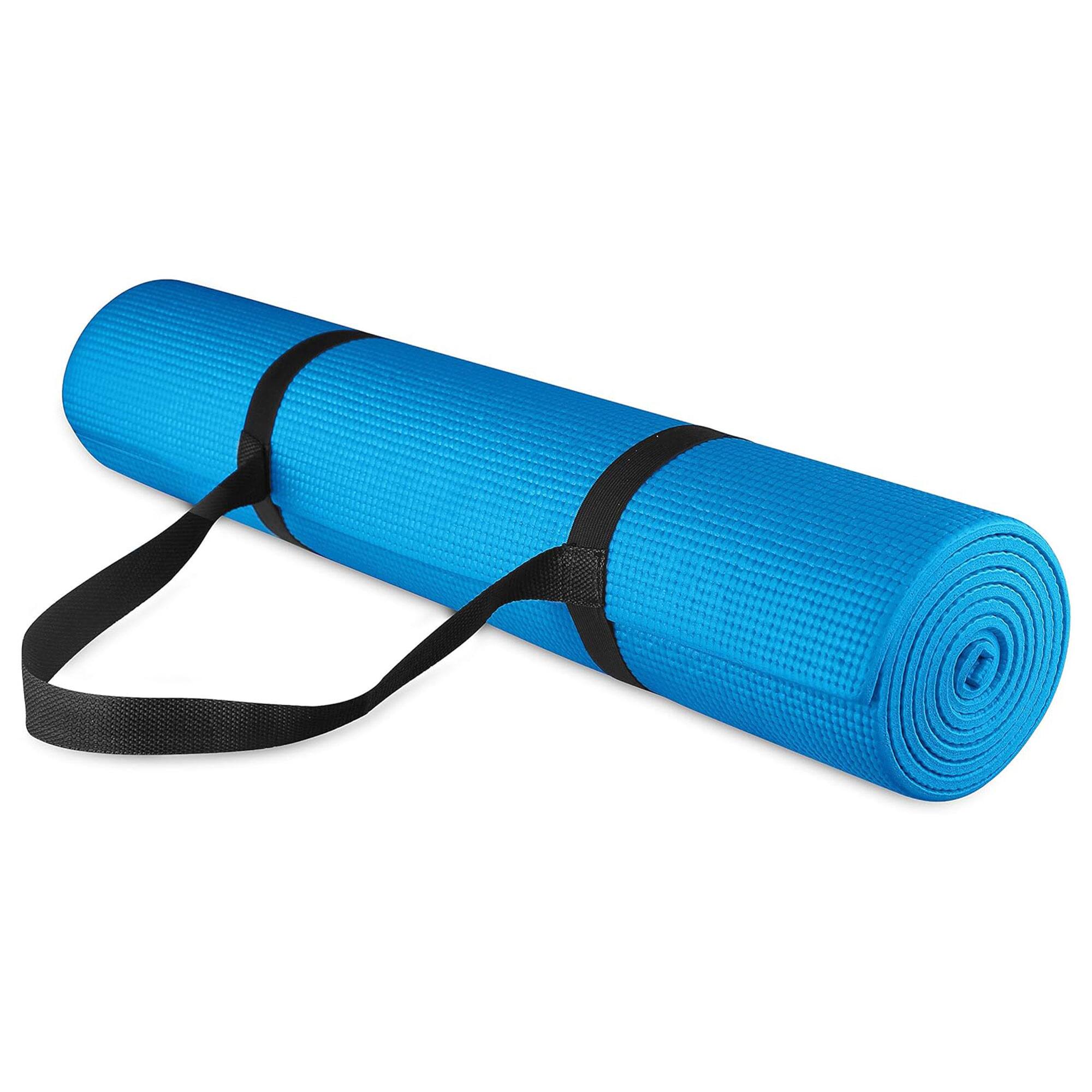 Alt View 1. Signature Fitness - Signature Fitness All Purpose High Density No Tear Exercise Mat w/Strap, Blue - Blue.