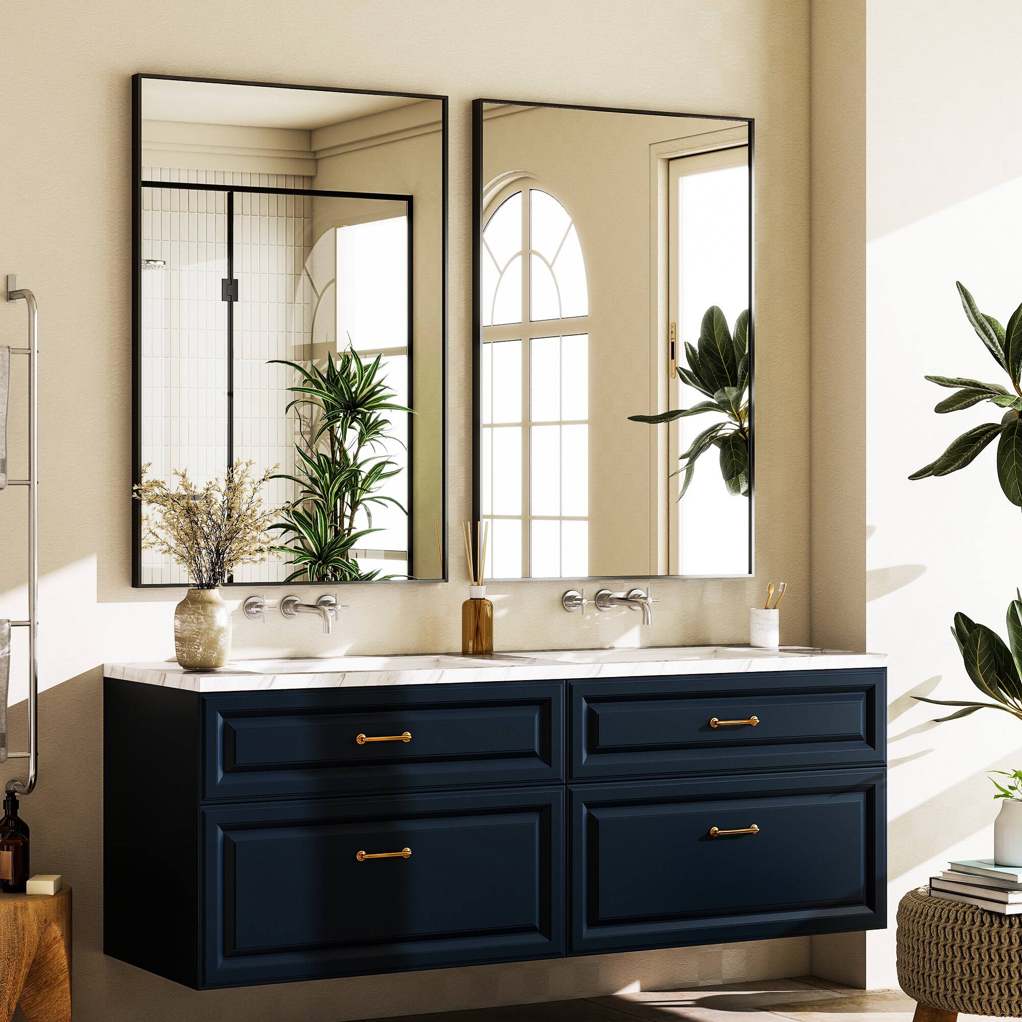 Alt View 1. Easly - Black 30 in. W x 40 in. H Rectangle Aluminum Alloy Frame Vanity Wall Mirror - Black.