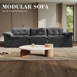 Anysun - 118" Modern Oversized Modular Sectional Sofa – 3-Seater Ice Flower Chenille Boneless with Memory Foam, Cloud Design - Dark Gray