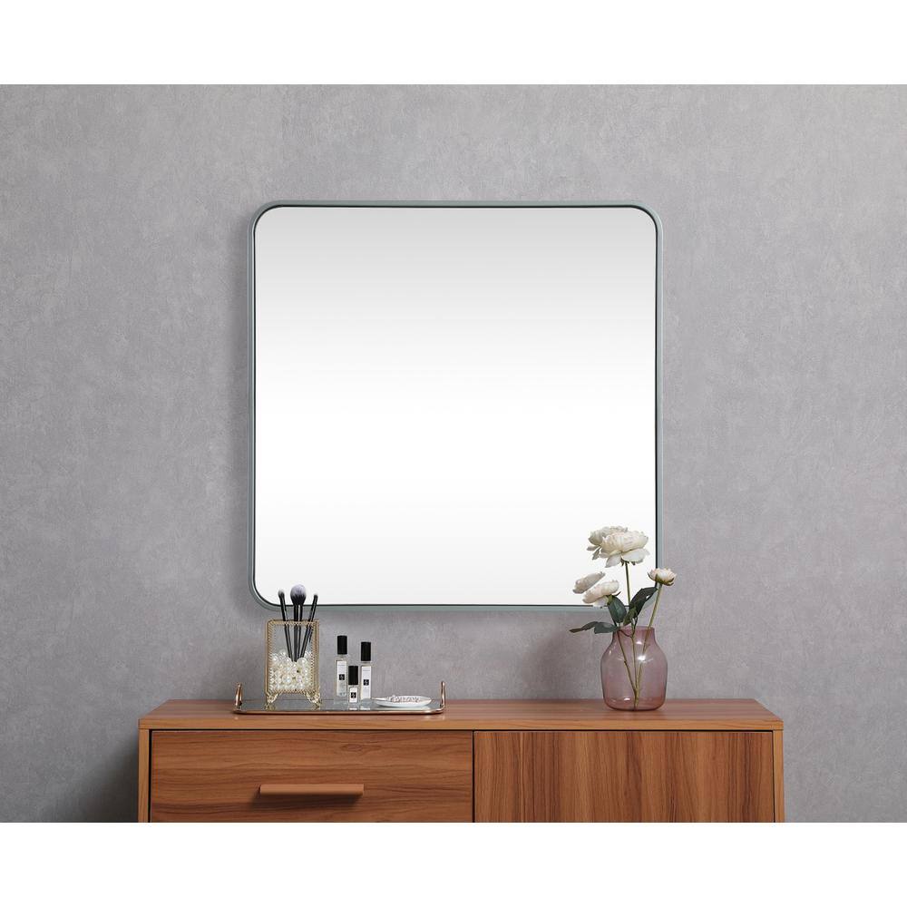 Alt View 3. Elegant Decor - Soft corner metal square mirror 30x30 inch in Silver - Silver.