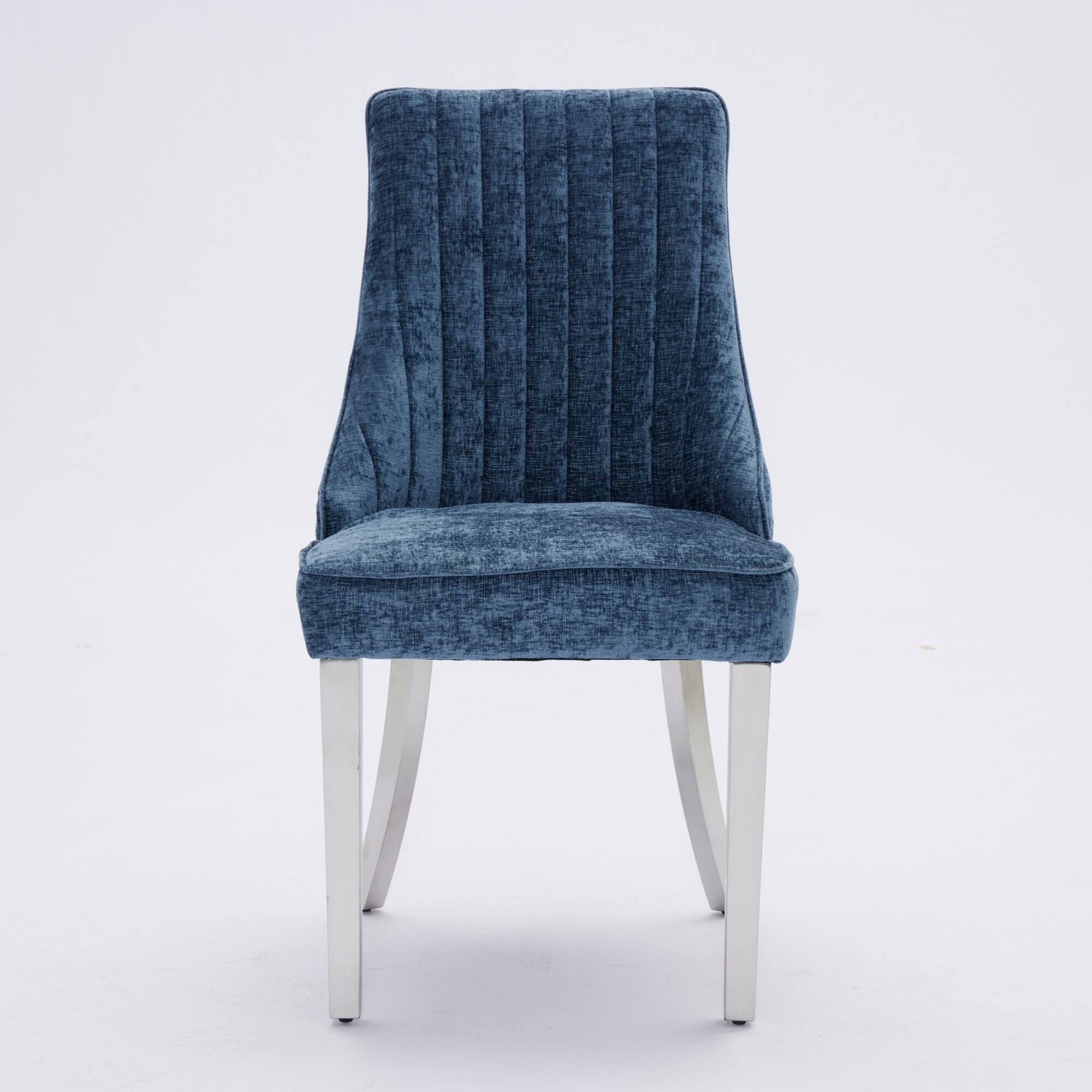 Angle. GOODSILO - Luxury Chenille Fabric Upholstered Dining Chairs with Golden Stainless Steel Legs, Set of 2 - Blue.