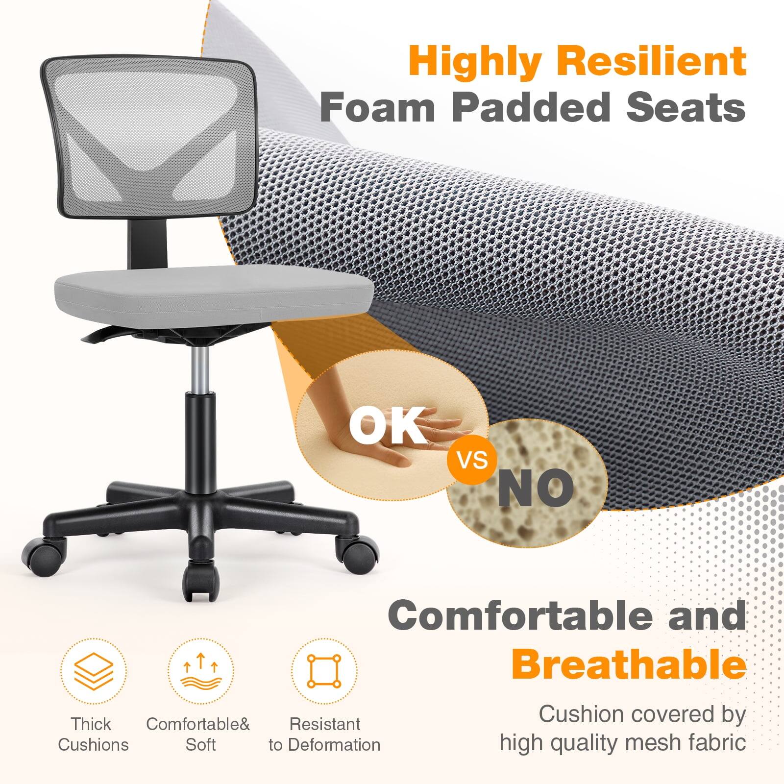 Highly Resilient Foam Padded Seats

OK vs NO

Comfortable and Breathable

Cushion covered by high quality mesh fabric

- Thick Cushions
- Comfortable & Soft
- Resistant to Deformation
