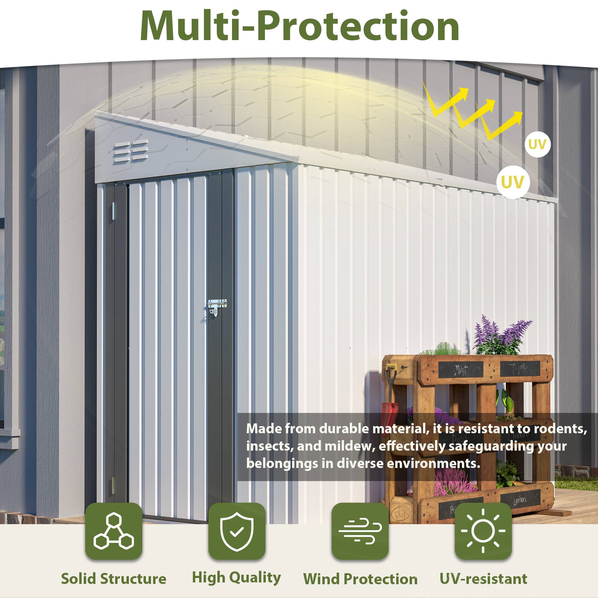 Alt View 2. Lirago - 4x7 FT Outdoor Storage Shed All-Weather Metal Shed with Lockable Doors - White.