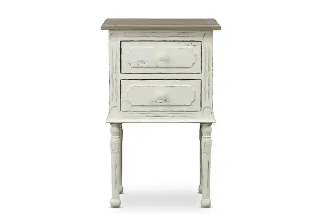 Front. Baxton Studio - Anjou Traditional French Accent Nightstand - White/Light Brown.