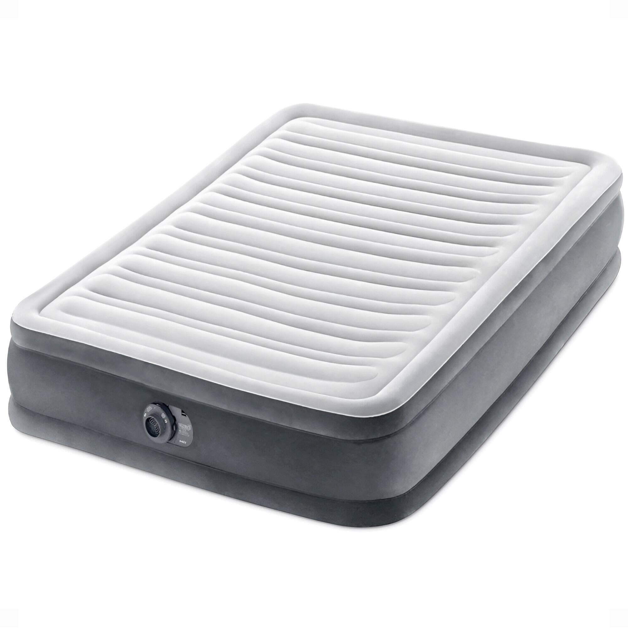 Front. Intex - Intex Comfort Deluxe Dura-Beam Plush Air Mattress Bed with Built-In Pump, Full - Grey.