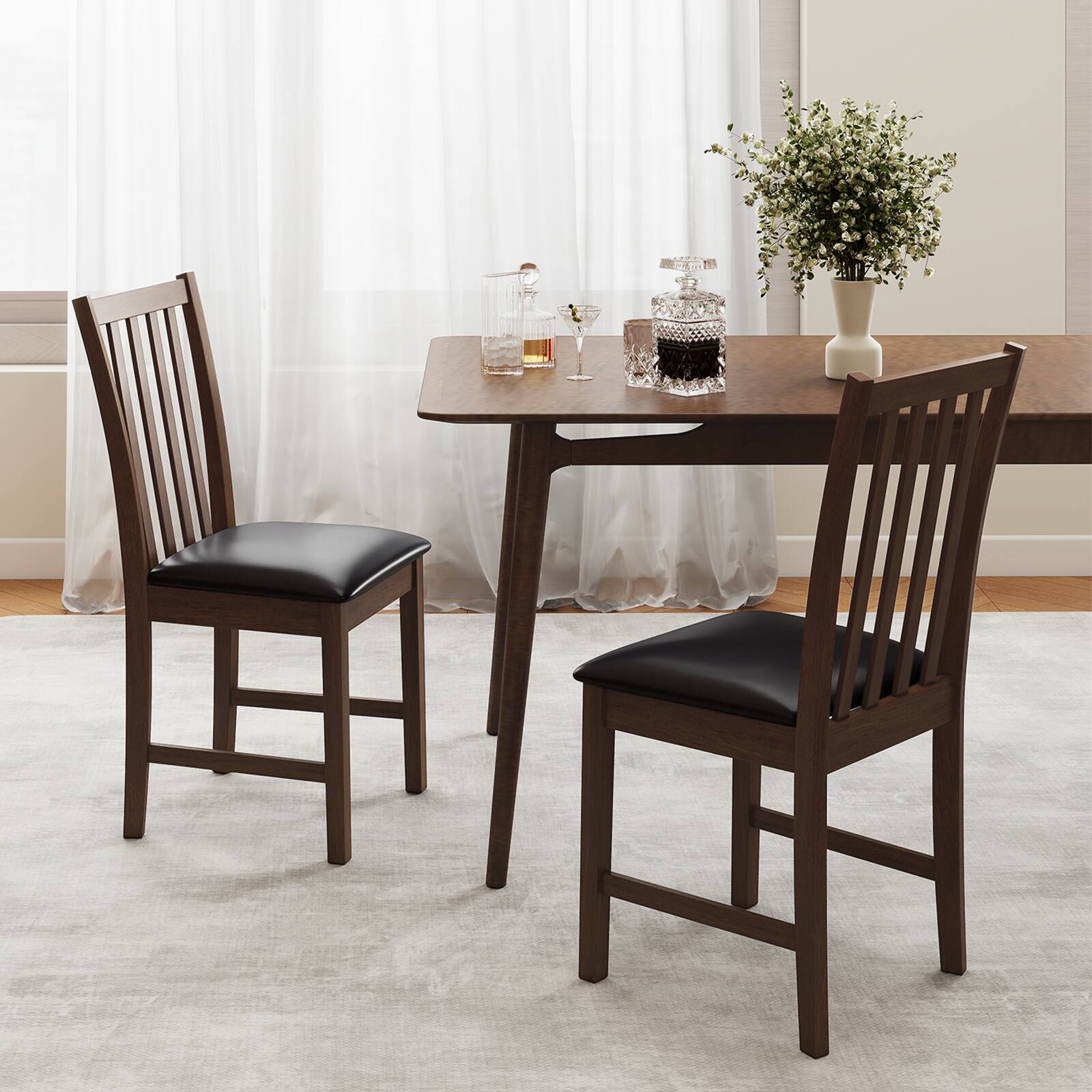 Alt View 3. Gymax - Gymax Wooden Dining Chair Set of 2 w/Rubber Wood Frame & Padded Seat & Curved Back Brown - Brown.