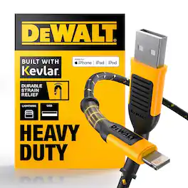 Dewalt - Lightning to USB Charge and Sync Cable 6 ft. Black/Yellow