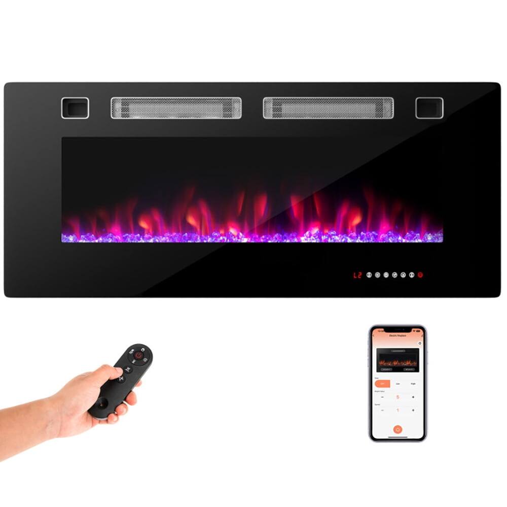 Back. Resenkos - Fireplace Heater, 42 Inch Ultra-Thin Electric Fireplace with Decorative Crystals and Smart APP Control-42 inch.