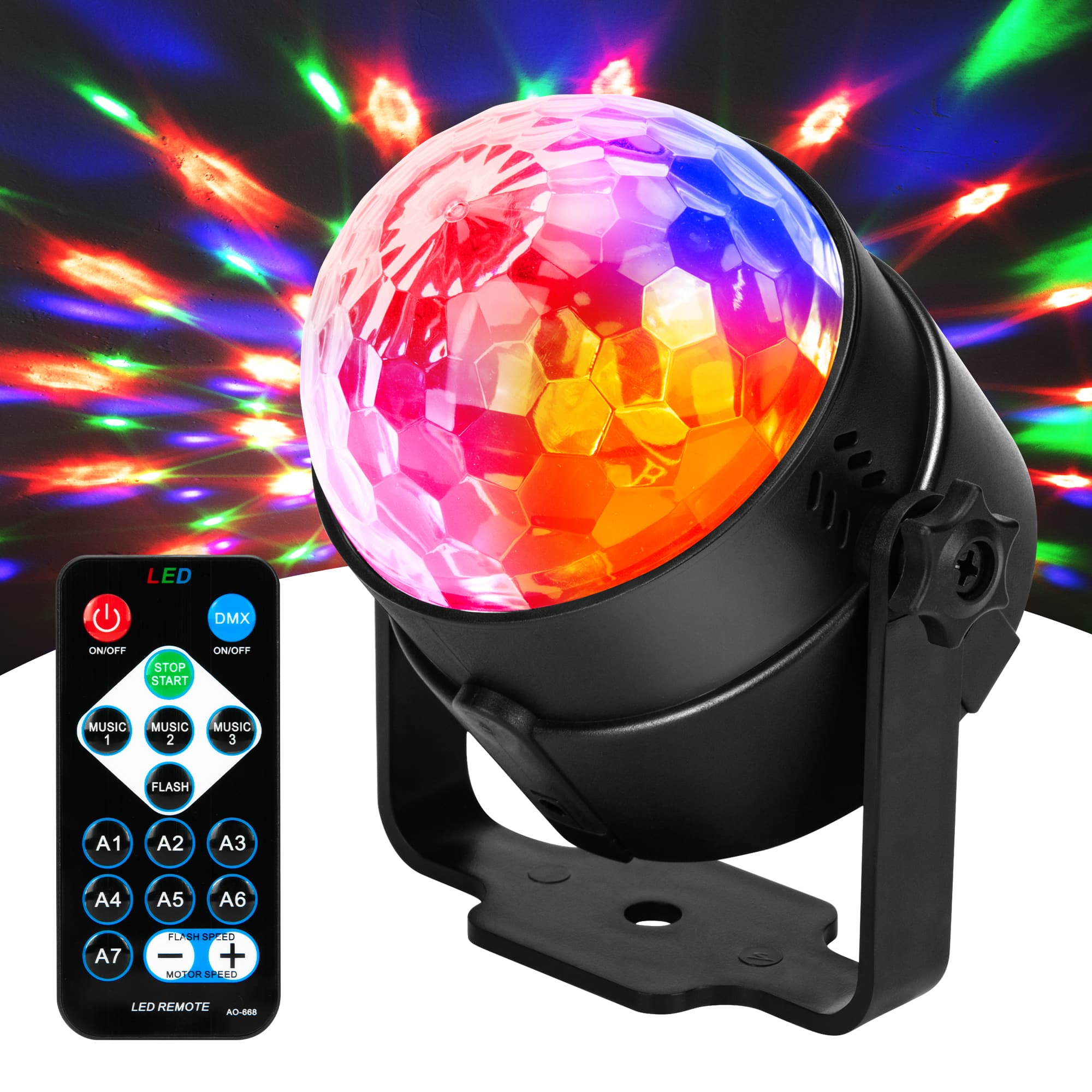 FanFun - Disco Ball Party RGB Lights Sound Activated with Remote Control for Party Christmas Birthday Home Decoration - Black
