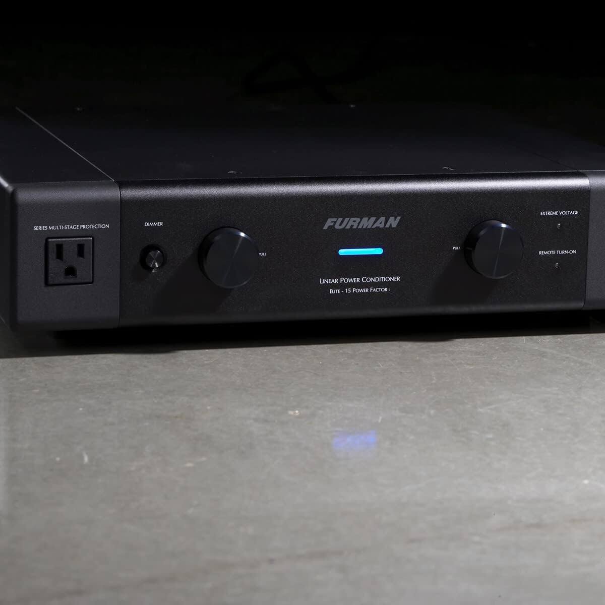 FURMAN  
SERIES MULTI-STAGE PROTECTION  
LINEAR POWER CONDITIONER  
ELITE - 15 POWER FACTOR  
EXTREME VOLTAGE  
REMOTE TURN-ON  
DIMMER